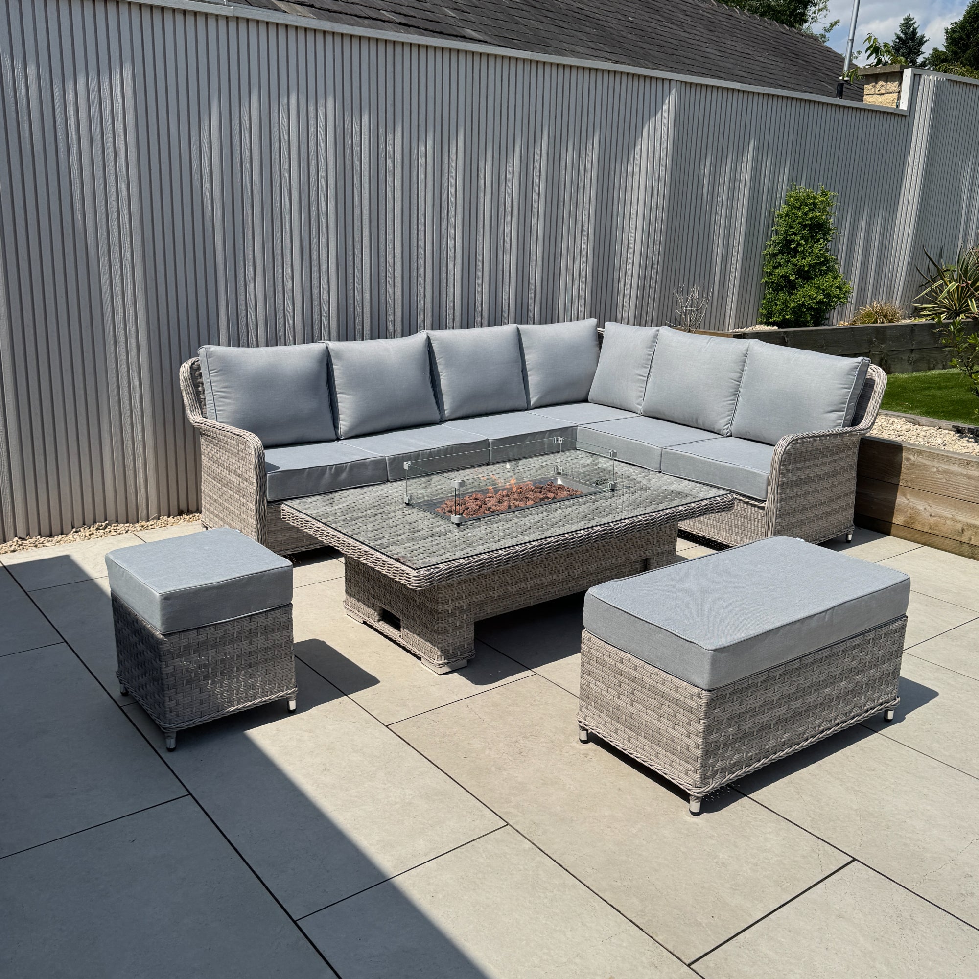 Palermo Large Right-Hand Corner Sofa Set with Rising Fire Pit Table