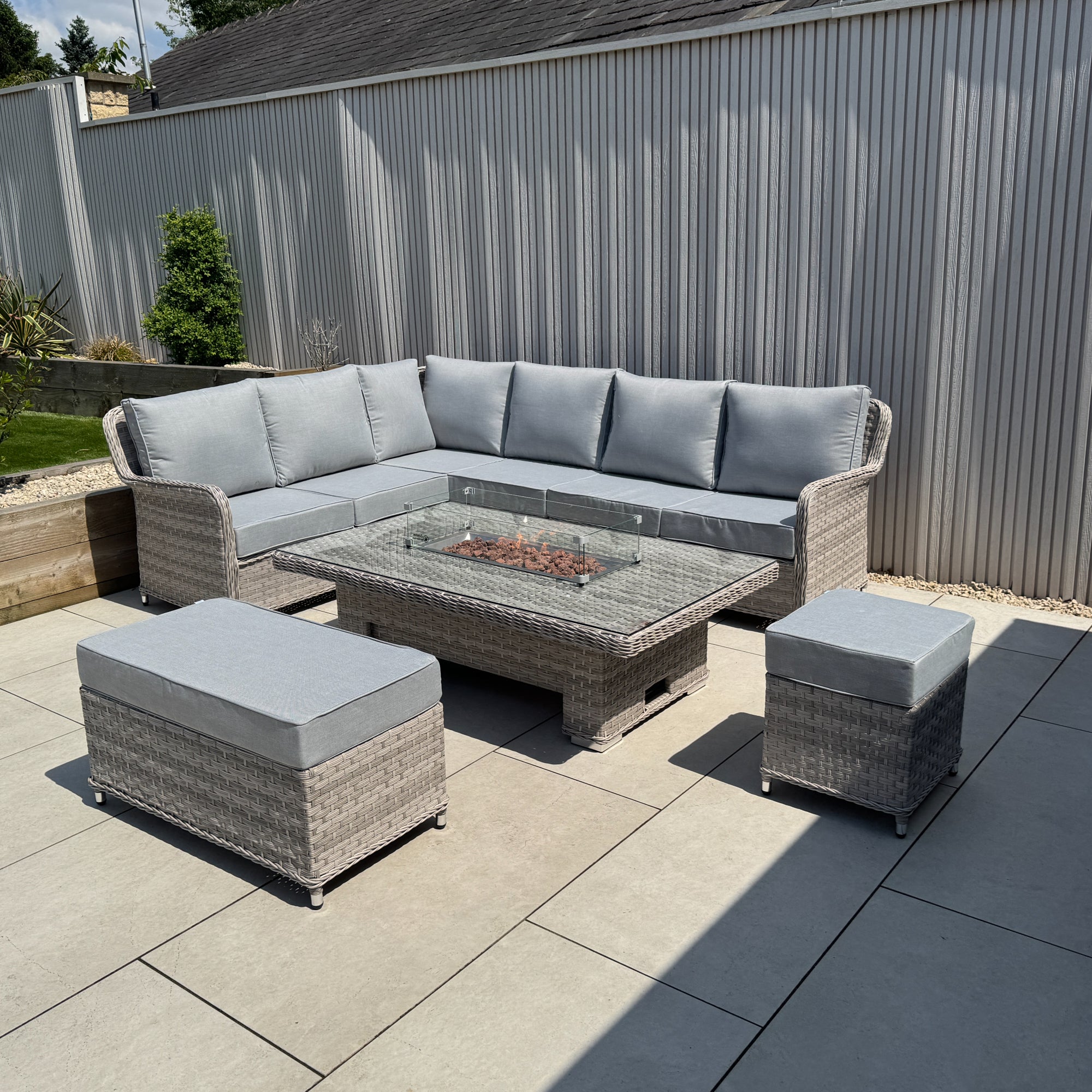 Palermo Large Left-Hand Corner Sofa Set with Rising Fire Pit Table - AMC Furniture