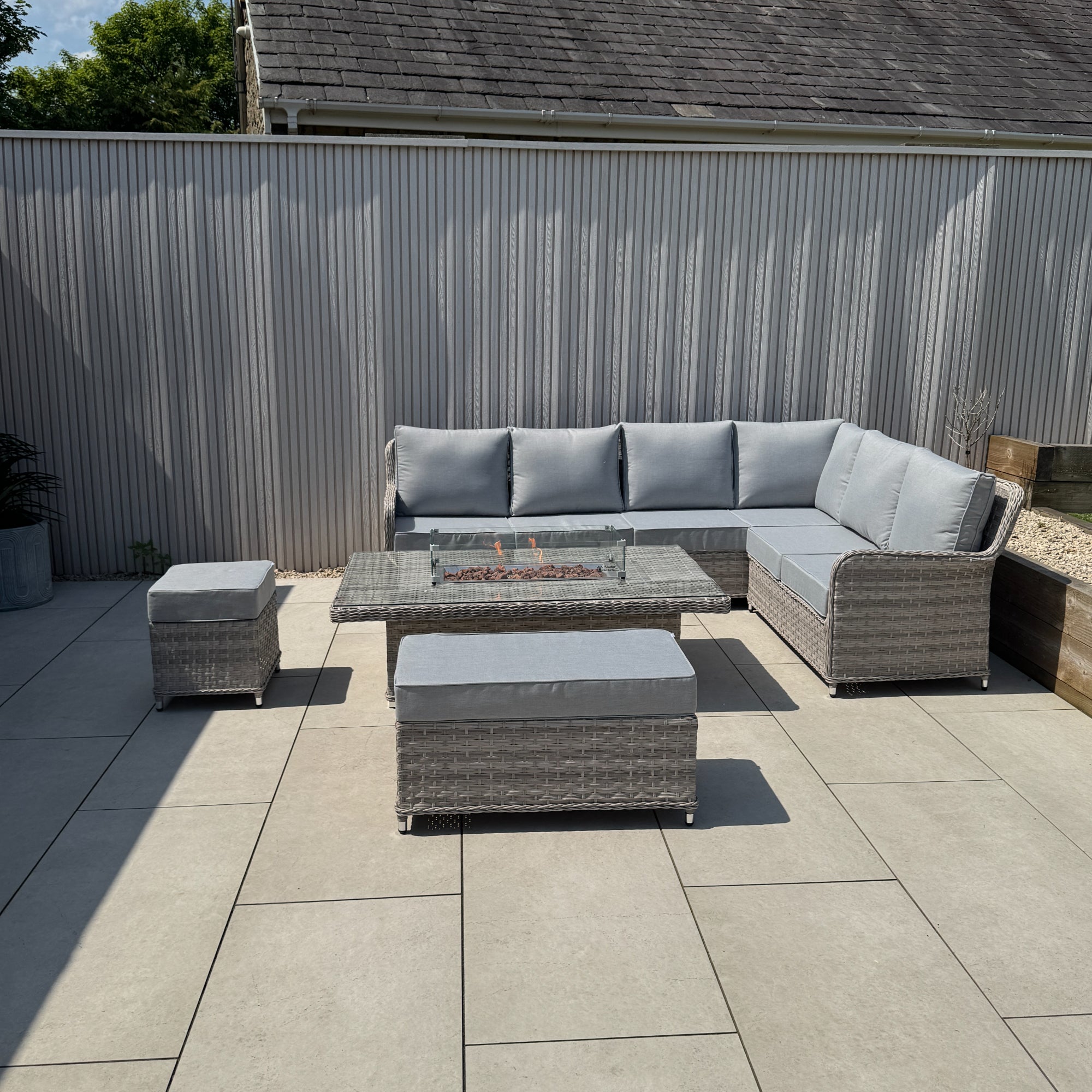 Palermo Large Right-Hand Corner Sofa Set with Rising Fire Pit Table - AMC Furniture