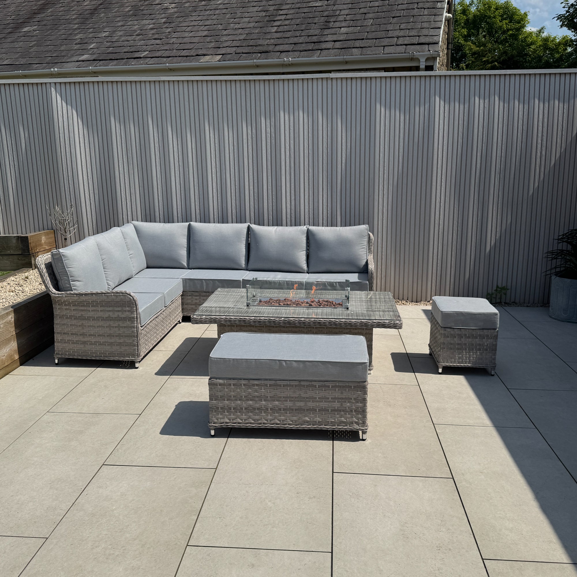 Palermo Large Left-Hand Corner Sofa Set with Rising Fire Pit Table - AMC Furniture