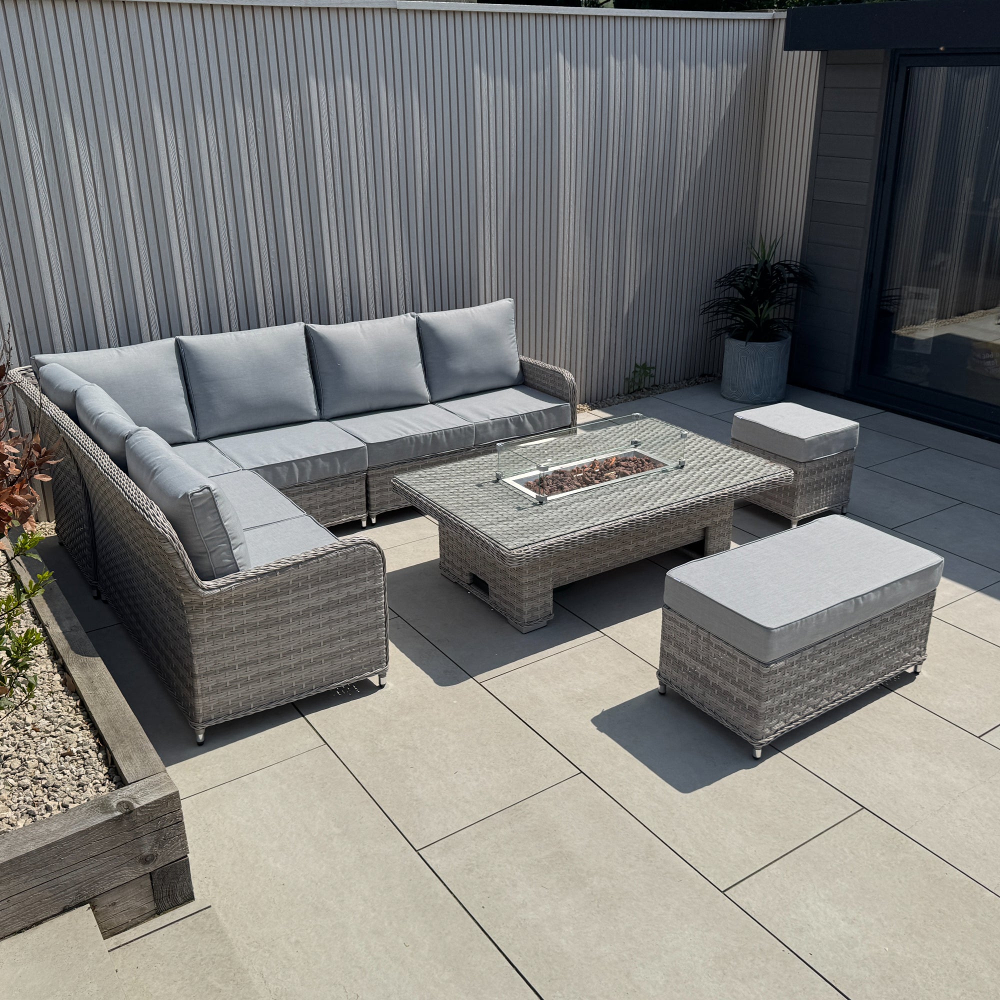Palermo Large Left-Hand Corner Sofa Set with Rising Fire Pit Table - AMC Furniture