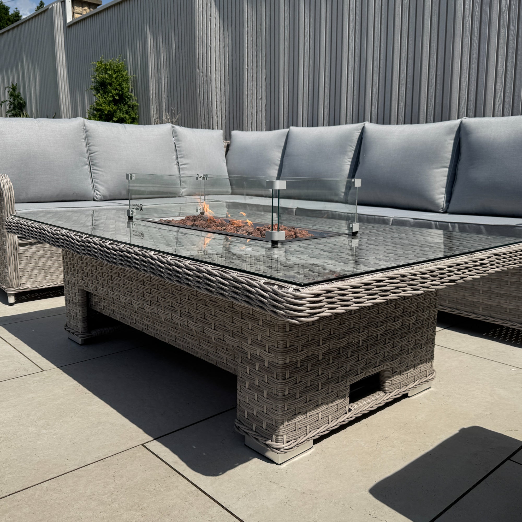 Palermo Large Left-Hand Corner Sofa Set with Rising Fire Pit Table - AMC Furniture