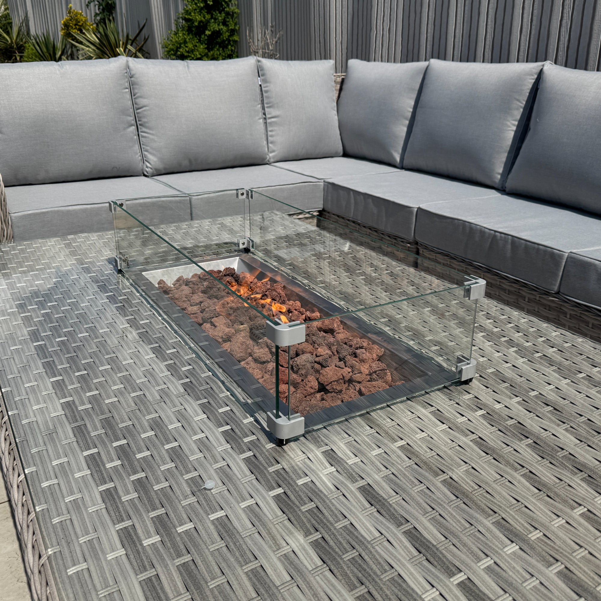 Palermo Large Left-Hand Corner Sofa Set with Rising Fire Pit Table - AMC Furniture