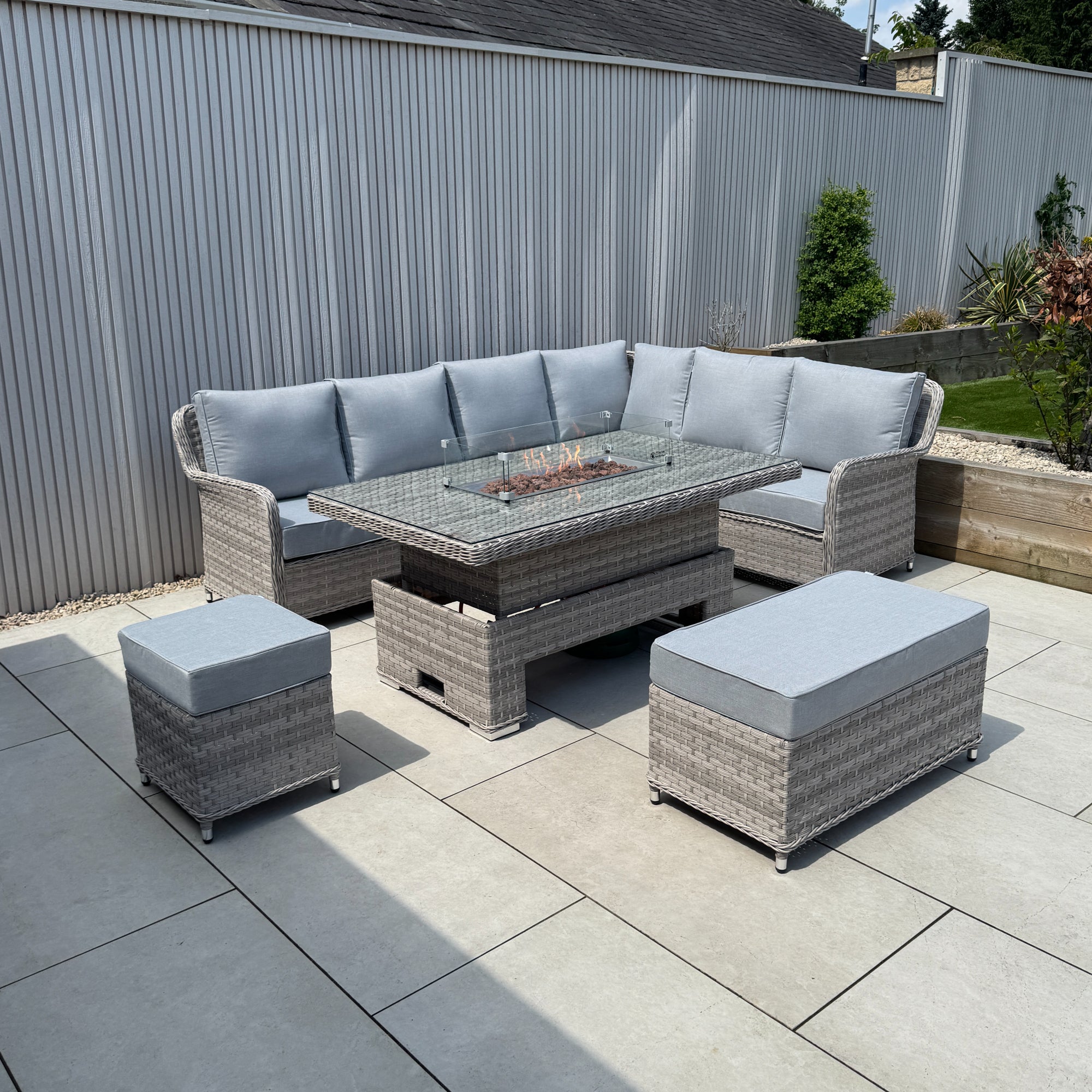Palermo Large Right-Hand Corner Sofa Set with Rising Fire Pit Table