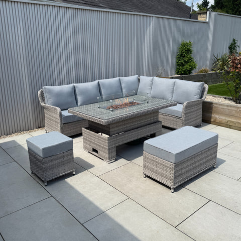 Palermo Large Right-Hand Corner Sofa Set with Rising Fire Pit Table