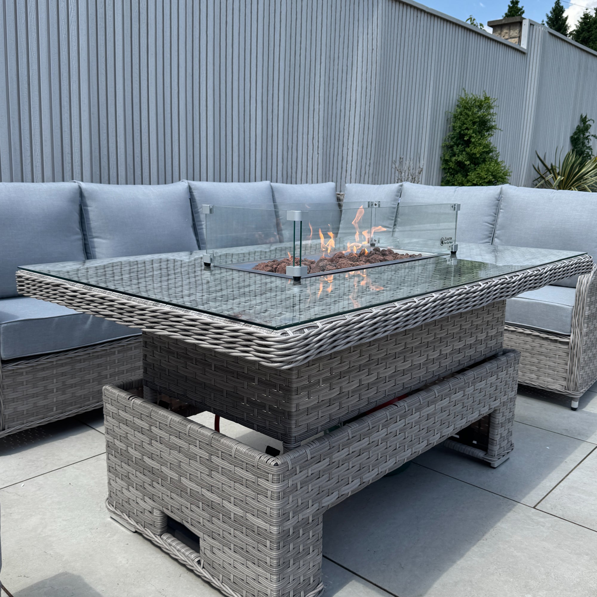 Palermo Large Right-Hand Corner Sofa Set with Rising Fire Pit Table - AMC Furniture