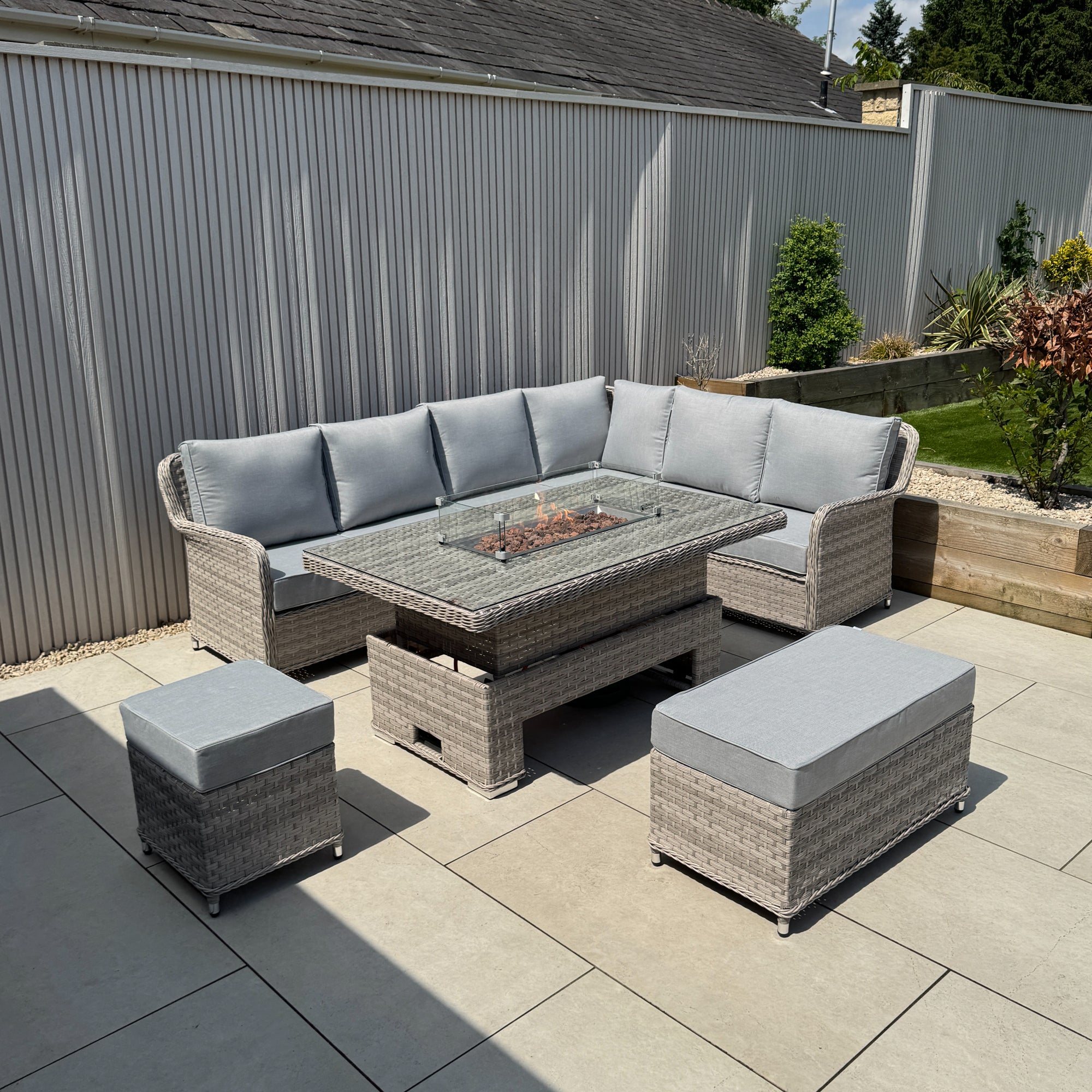 Palermo Large Right-Hand Corner Sofa Set with Rising Fire Pit Table - AMC Furniture