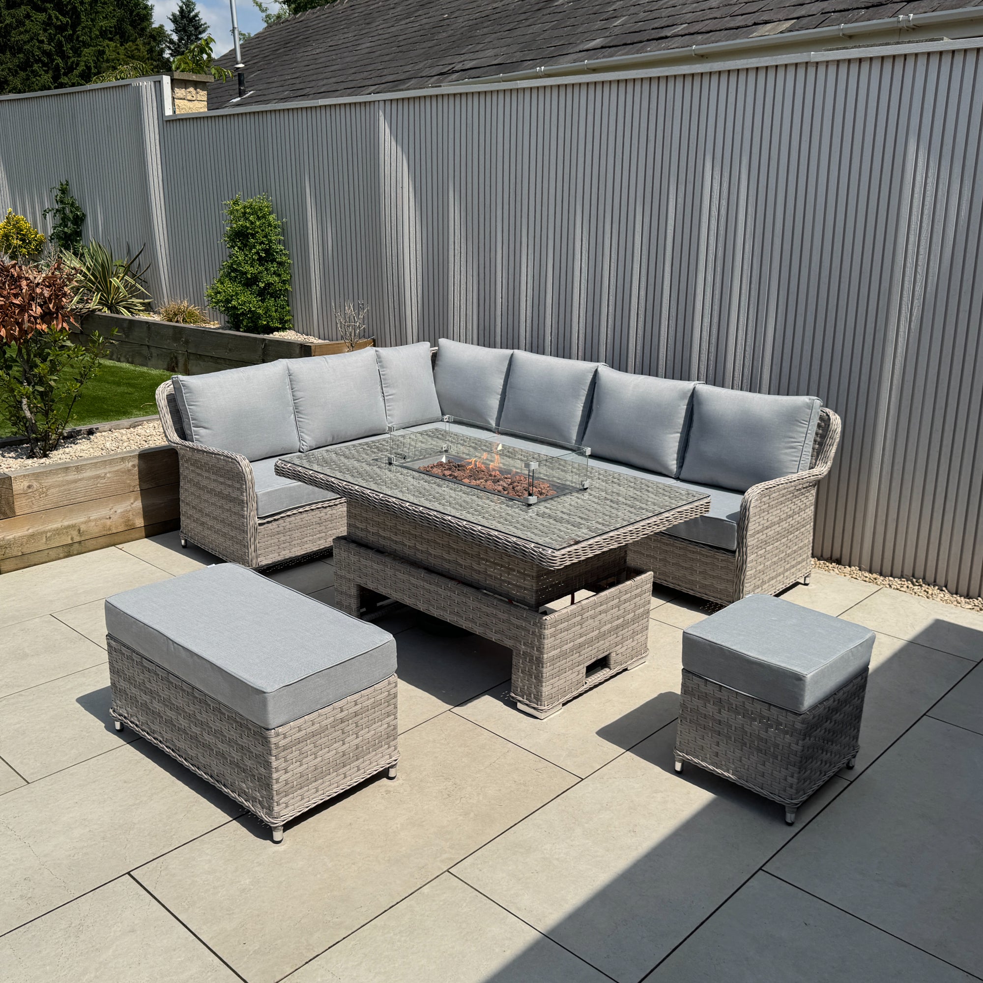Palermo Large Left-Hand Corner Sofa Set with Rising Fire Pit Table - AMC Furniture