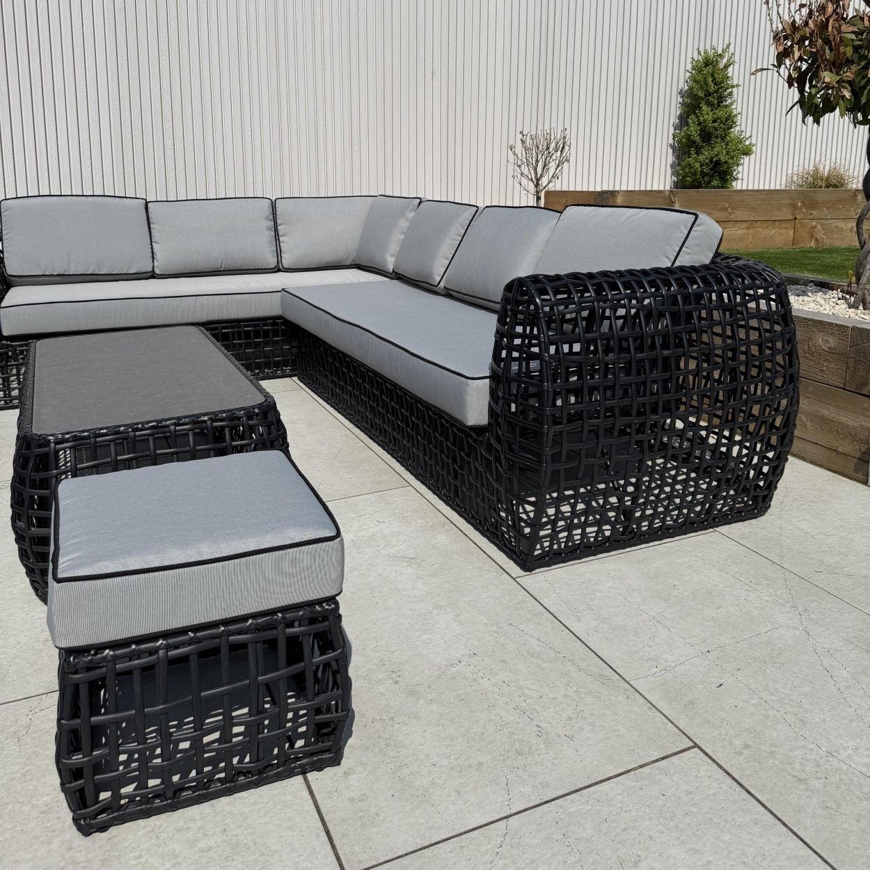 Indi Rattan Corner Sofa Set– Black (14930003329402)