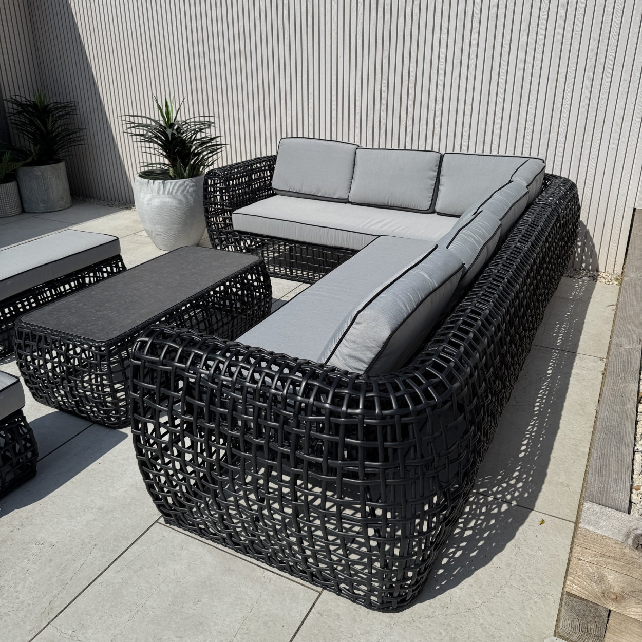 Indi Rattan Corner Sofa Set– Black (14930003329402)