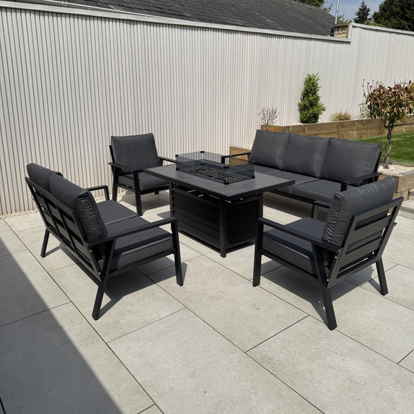 Sienna Aluminium Sofa Dining Set with Fire Pit – Grey - Front view (14930005590394)