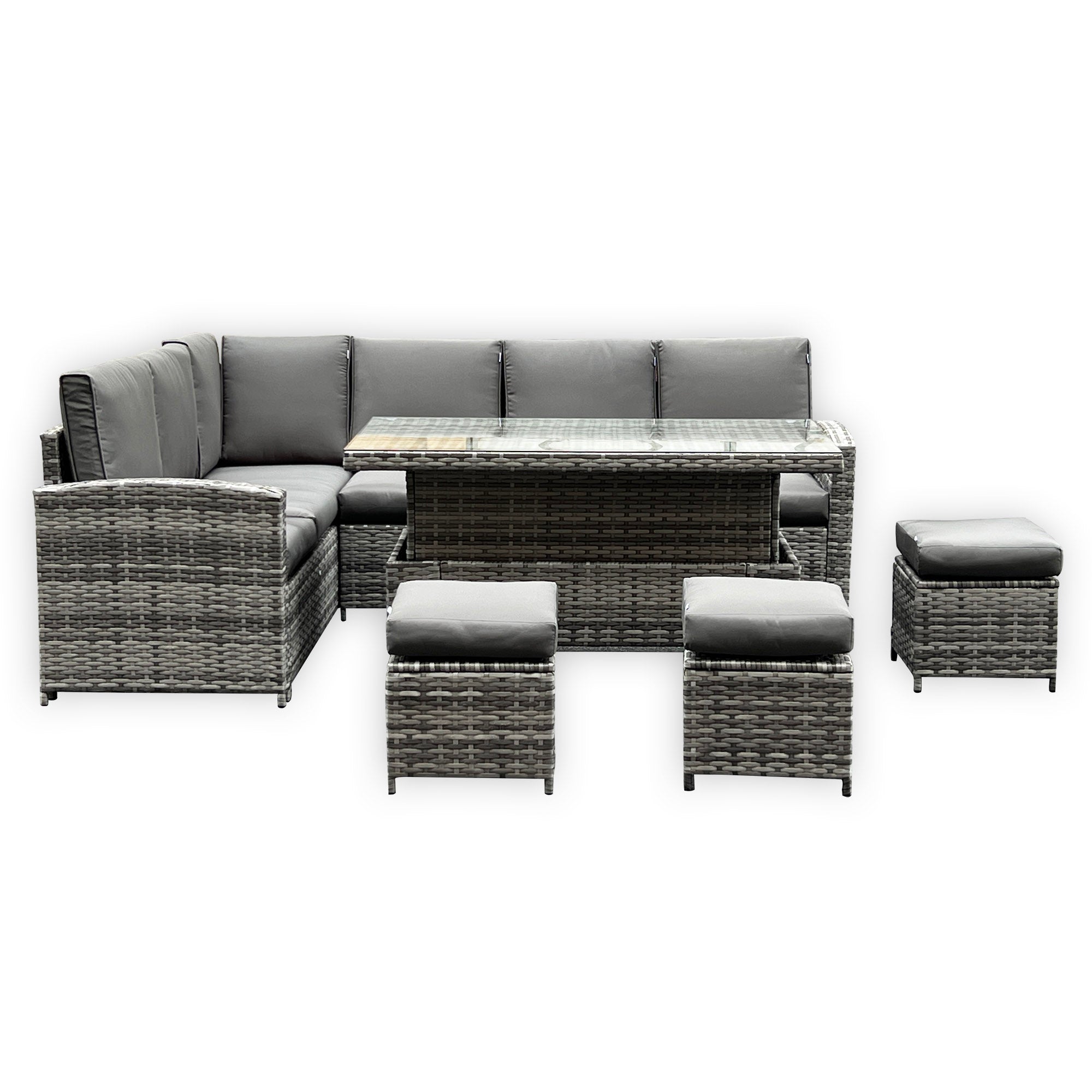 Rhodes Corner Sofa Dining Set with Rising Table in Grey - AMC Furniture