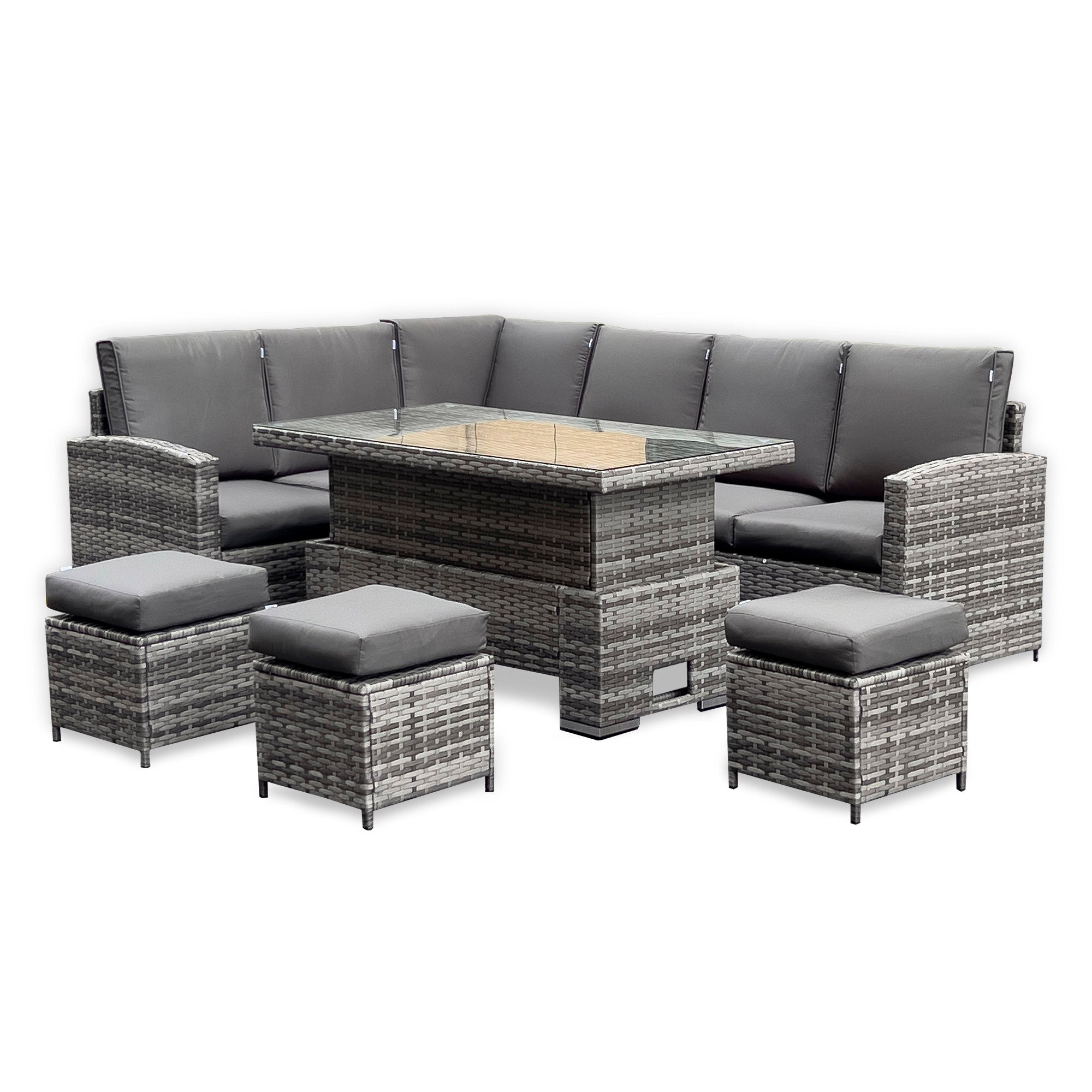 Rhodes Corner Sofa Dining Set with Rising Table in Grey - AMC Furniture