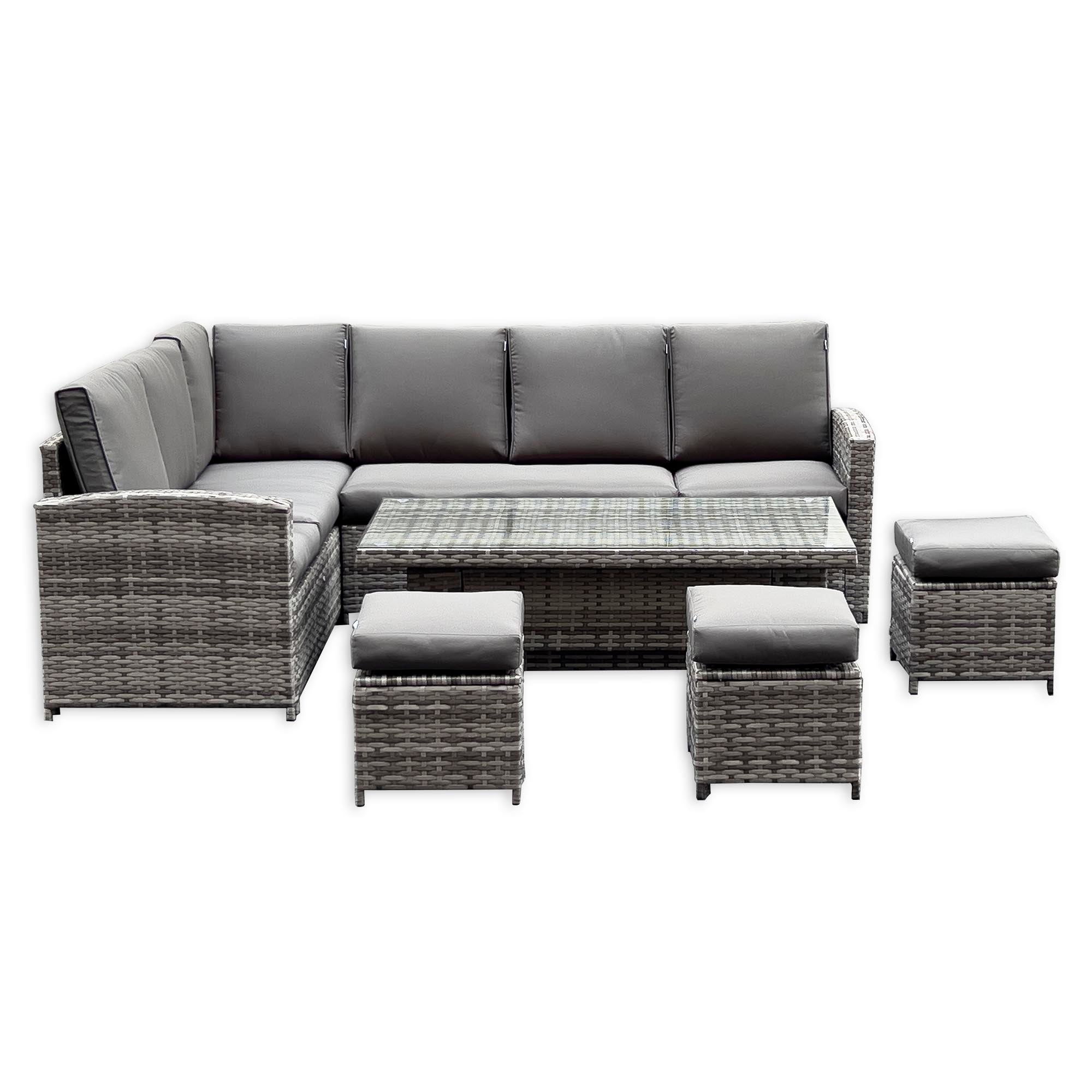Rhodes Corner Sofa Dining Set with Rising Table in Grey - AMC Furniture