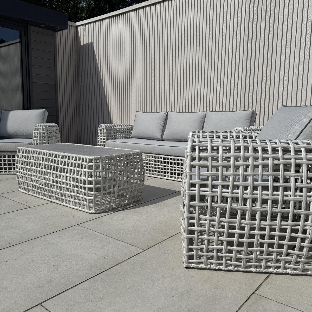 Indi 4 Piece Rattan Garden Furniture Sofa Set - Grey/Beige (14930026987898)