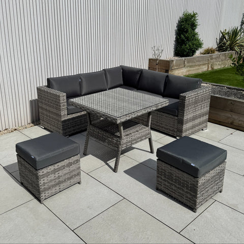 Genoa Corner Sofa Dining Set with 2 Stools in Grey