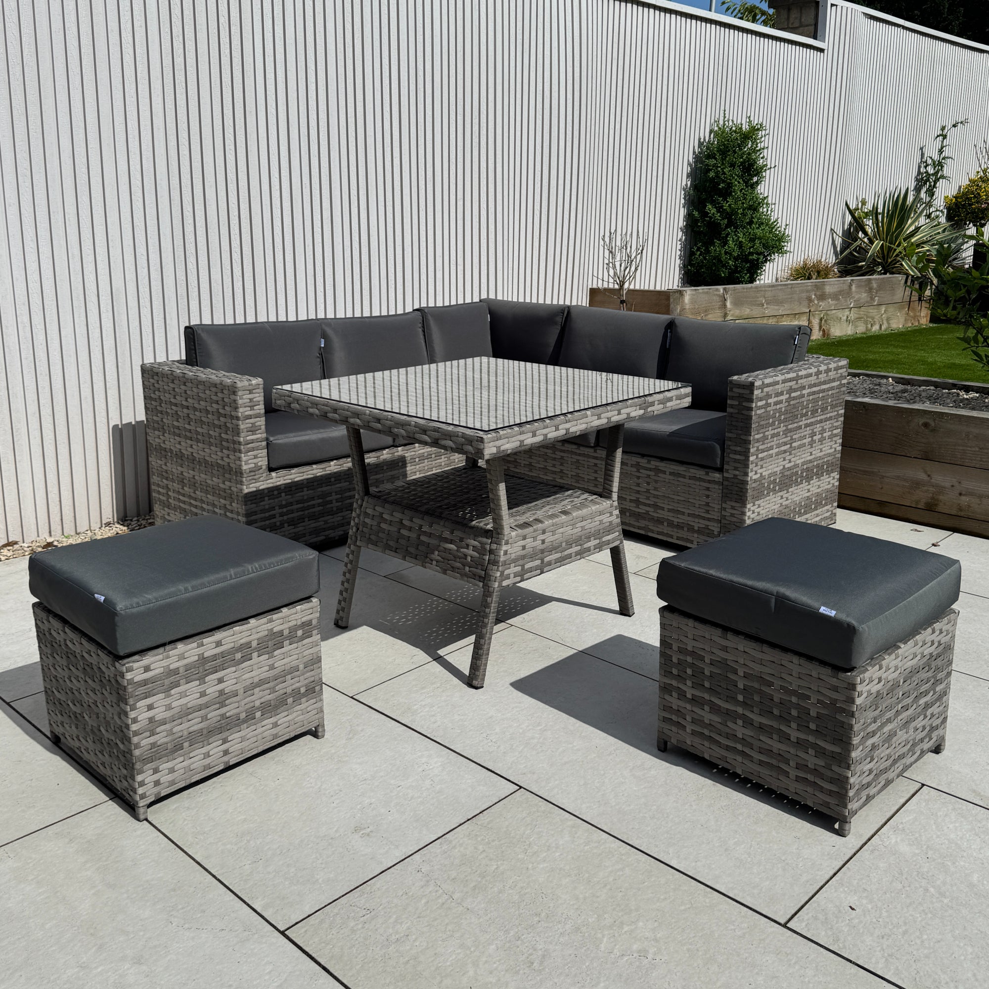 Genoa Corner Sofa Dining Set with 2 Stools in Grey - AMC Furniture