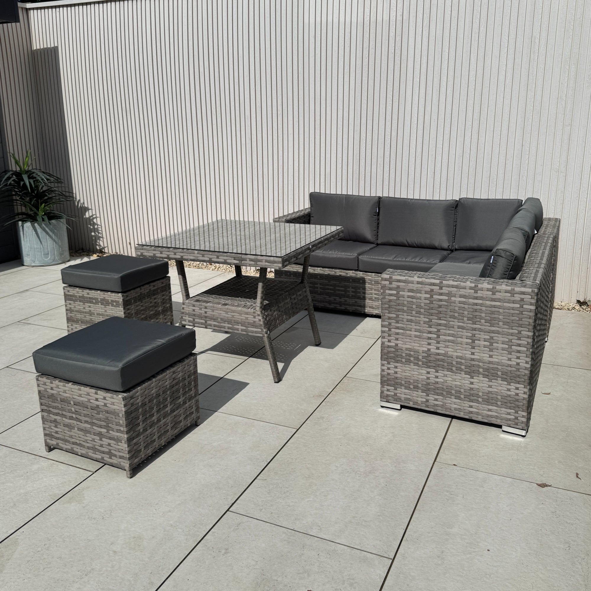 Genoa Corner Sofa Dining Set with 2 Stools in Grey - AMC Furniture
