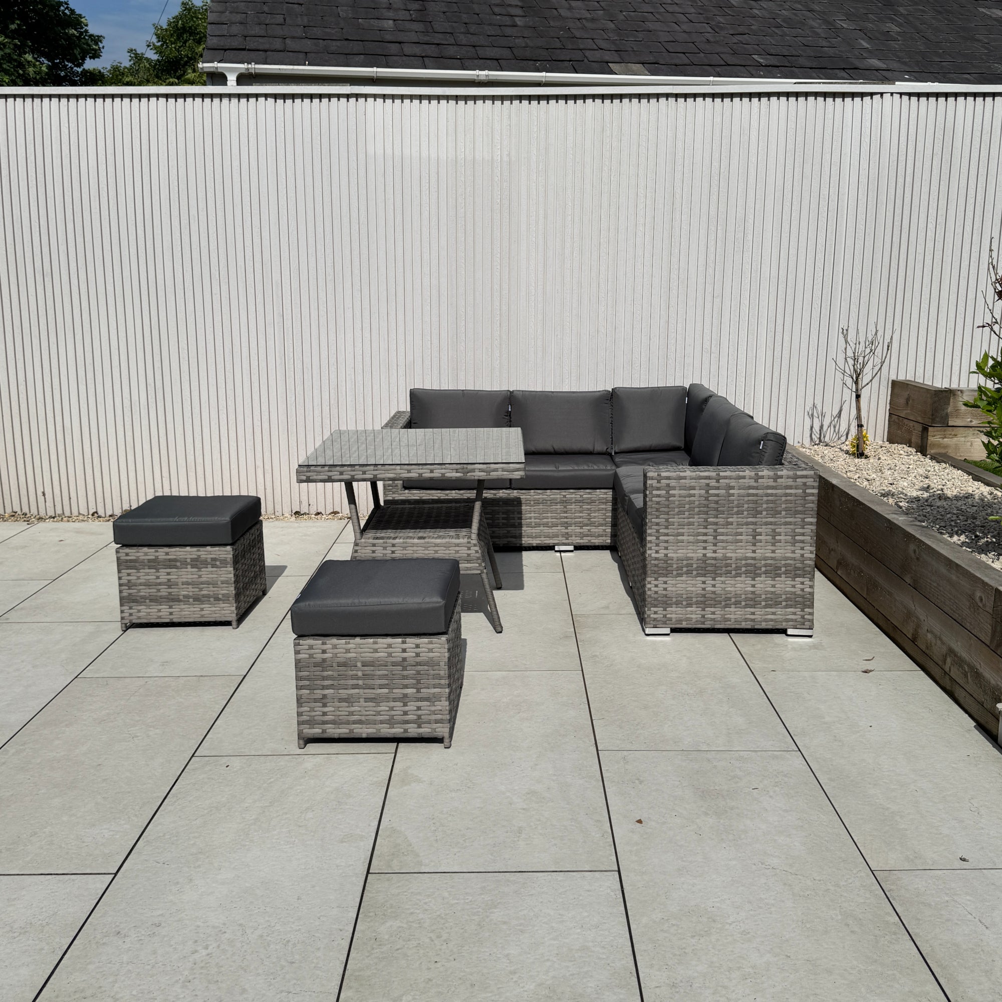 Genoa Corner Sofa Dining Set with 2 Stools in Grey - AMC Furniture