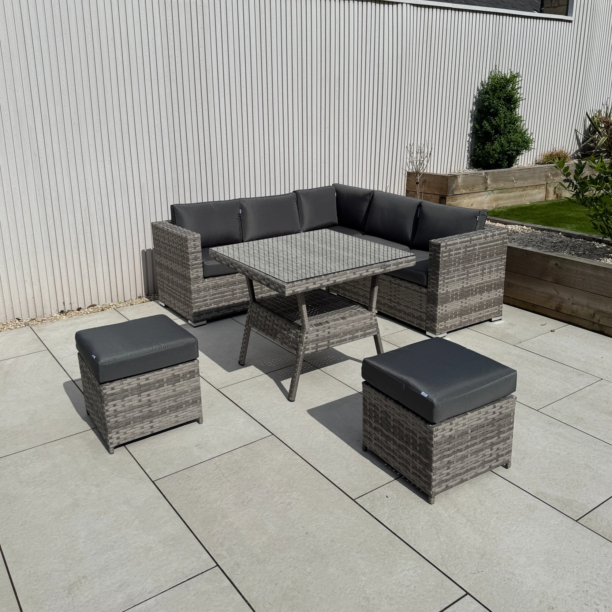 Genoa Corner Sofa Dining Set with 2 Stools in Grey - AMC Furniture