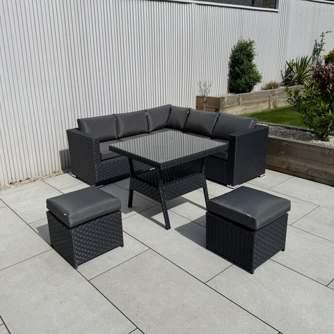 Genoa Corner Sofa Dining Set with 2 Stools in Black