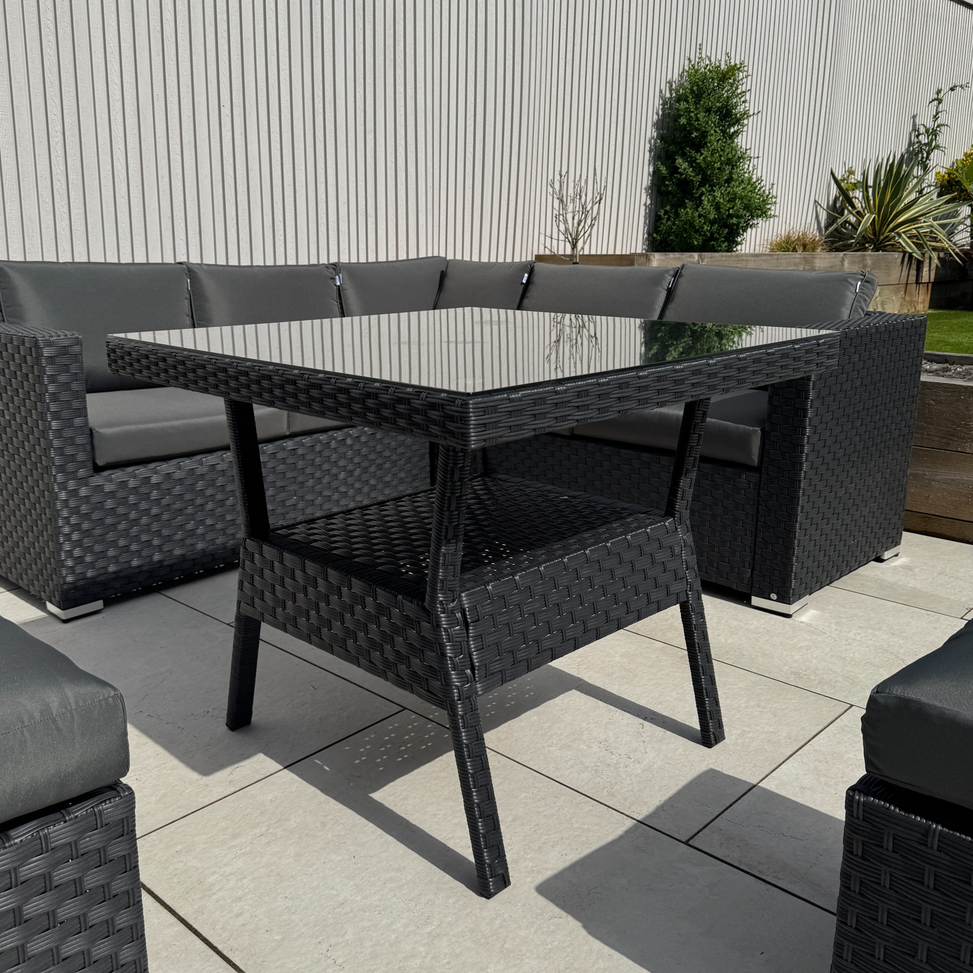 Genoa Corner Sofa Dining Set with 2 Stools in Black - AMC Furniture