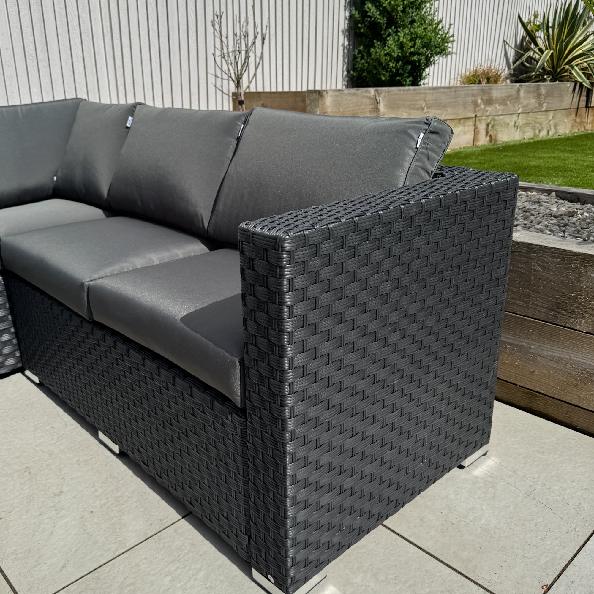 Genoa Corner Sofa Dining Set with 2 Stools in Black - AMC Furniture