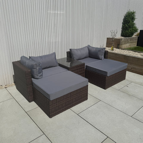 Verona Modular Lounge Sofa Set with Side Table in Brown Rattan (Includes FREE Cover)