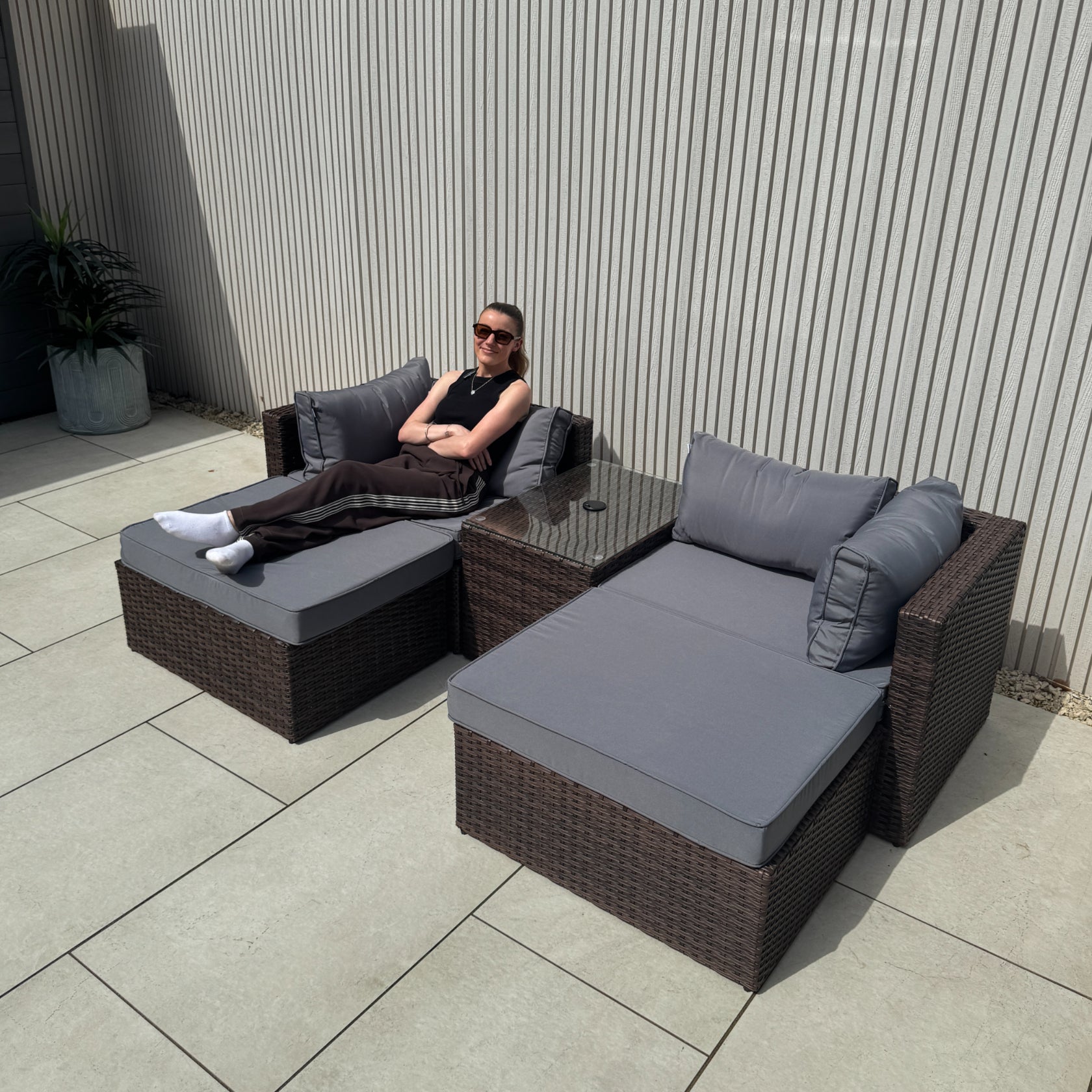 Verona Modular Lounge Sofa Set with Side Table in Brown Rattan (Includes FREE Cover) - AMC Furniture