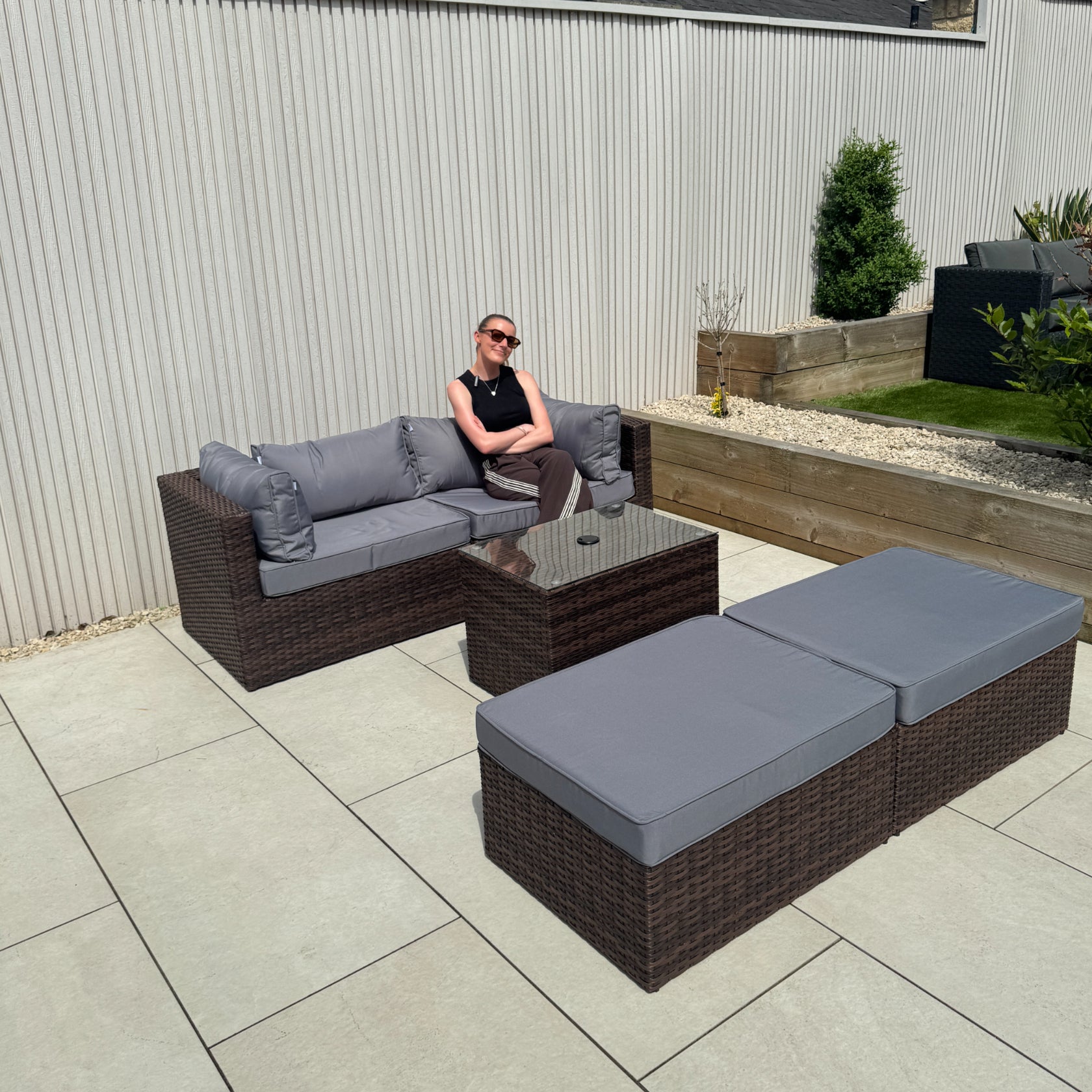 Verona Modular Lounge Sofa Set with Side Table in Brown Rattan (Includes FREE Cover) - AMC Furniture