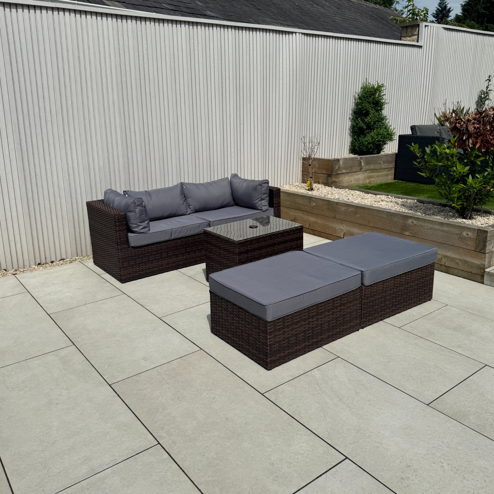 Verona Modular Lounge Sofa Set with Side Table in Brown Rattan (Includes FREE Cover) - AMC Furniture