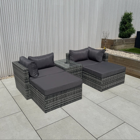 Verona Modular Lounge Sofa Set with Side Table in Grey Rattan (Includes FREE Cover)
