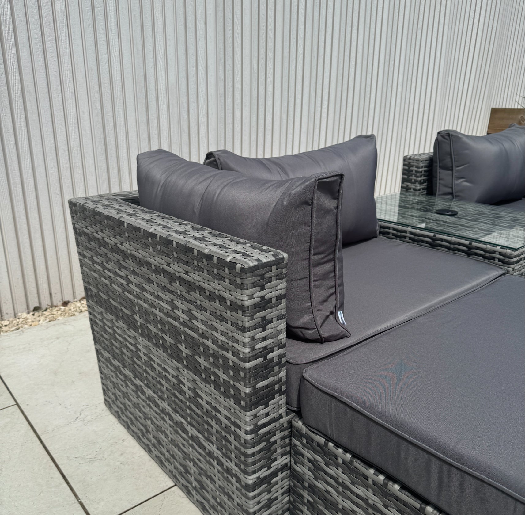Verona Modular Lounge Sofa Set with Side Table in Grey Rattan (Includes FREE Cover) - AMC Furniture