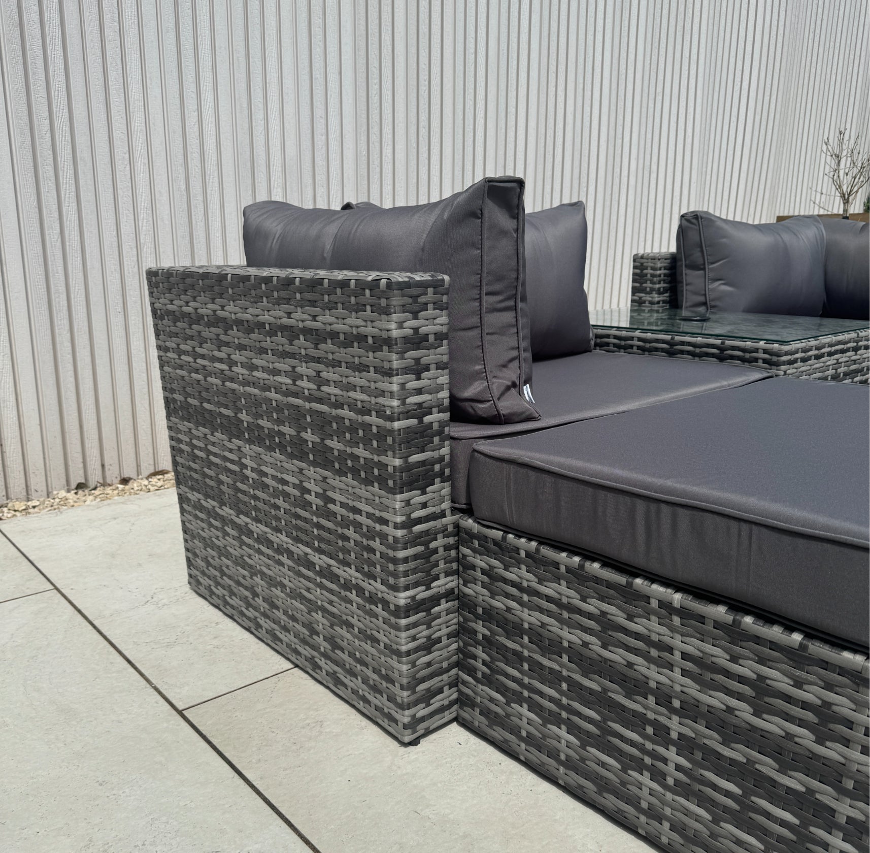 Verona Modular Lounge Sofa Set with Side Table in Grey Rattan (Includes FREE Cover) - AMC Furniture