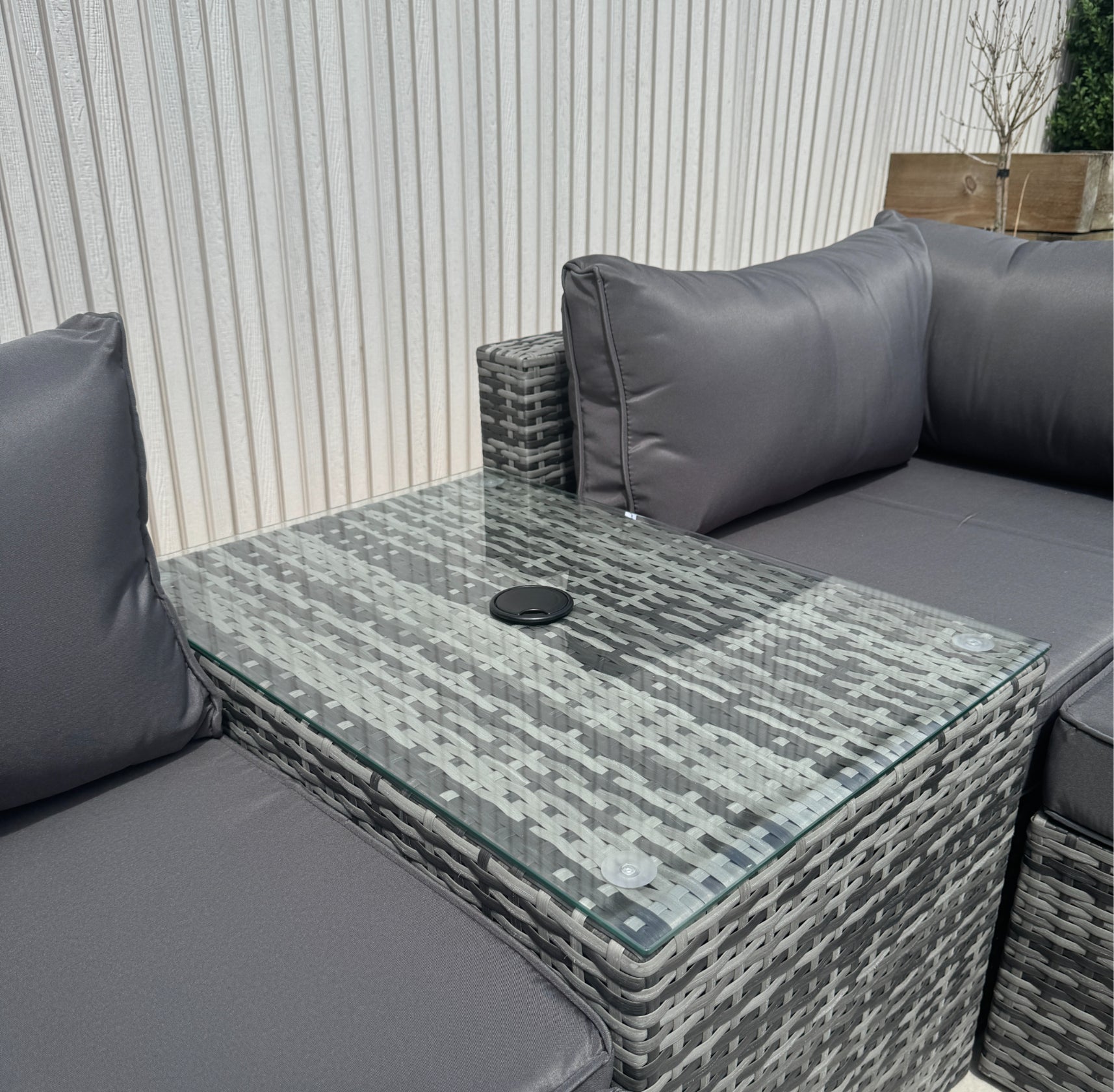 Verona Modular Lounge Sofa Set with Side Table in Grey Rattan (Includes FREE Cover) - AMC Furniture