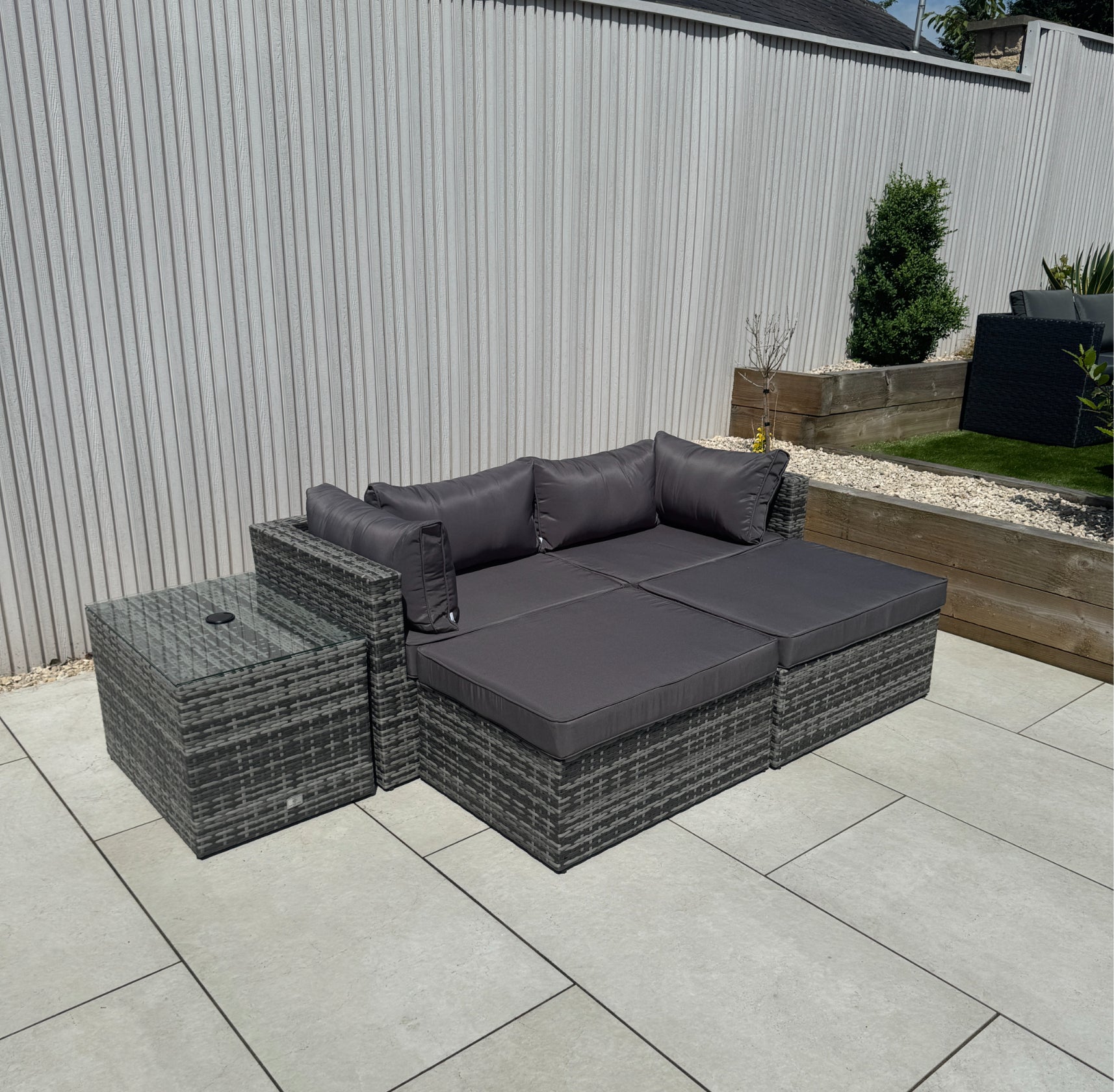 Verona Modular Lounge Sofa Set with Side Table in Grey Rattan (Includes FREE Cover) - AMC Furniture