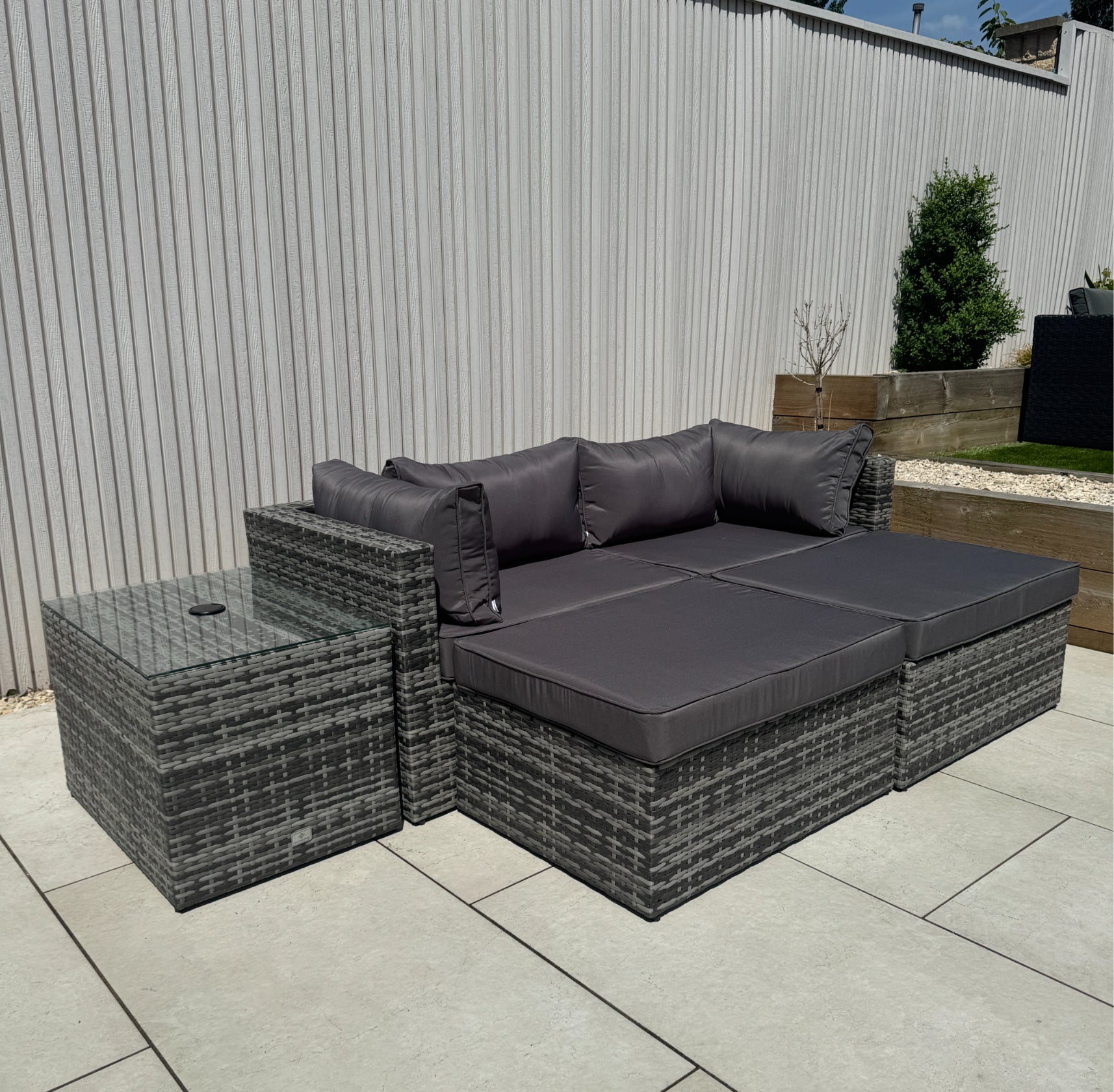 Verona Modular Lounge Sofa Set with Side Table in Grey Rattan (Includes FREE Cover) - AMC Furniture
