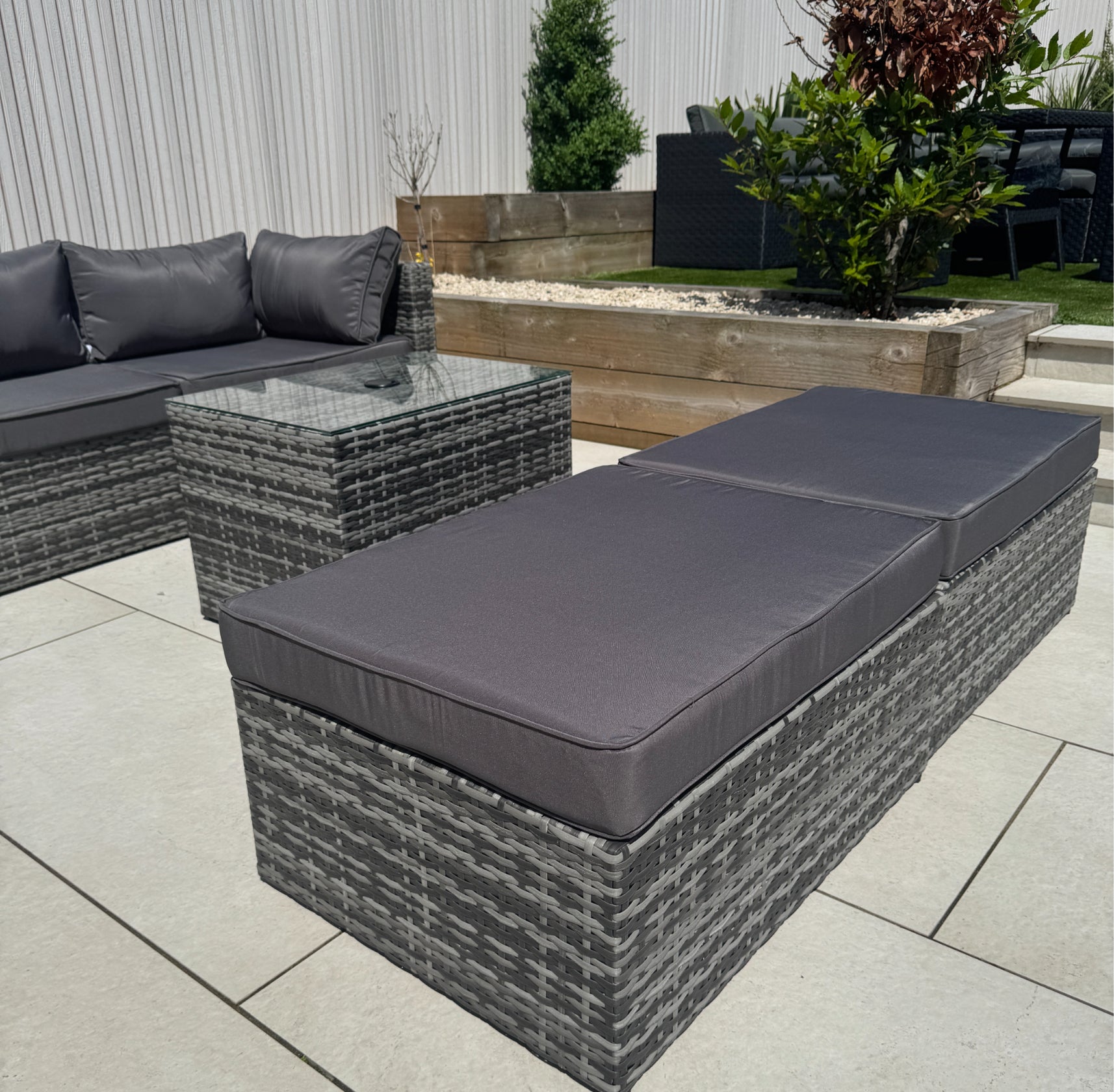 Verona Modular Lounge Sofa Set with Side Table in Grey Rattan (Includes FREE Cover) - AMC Furniture