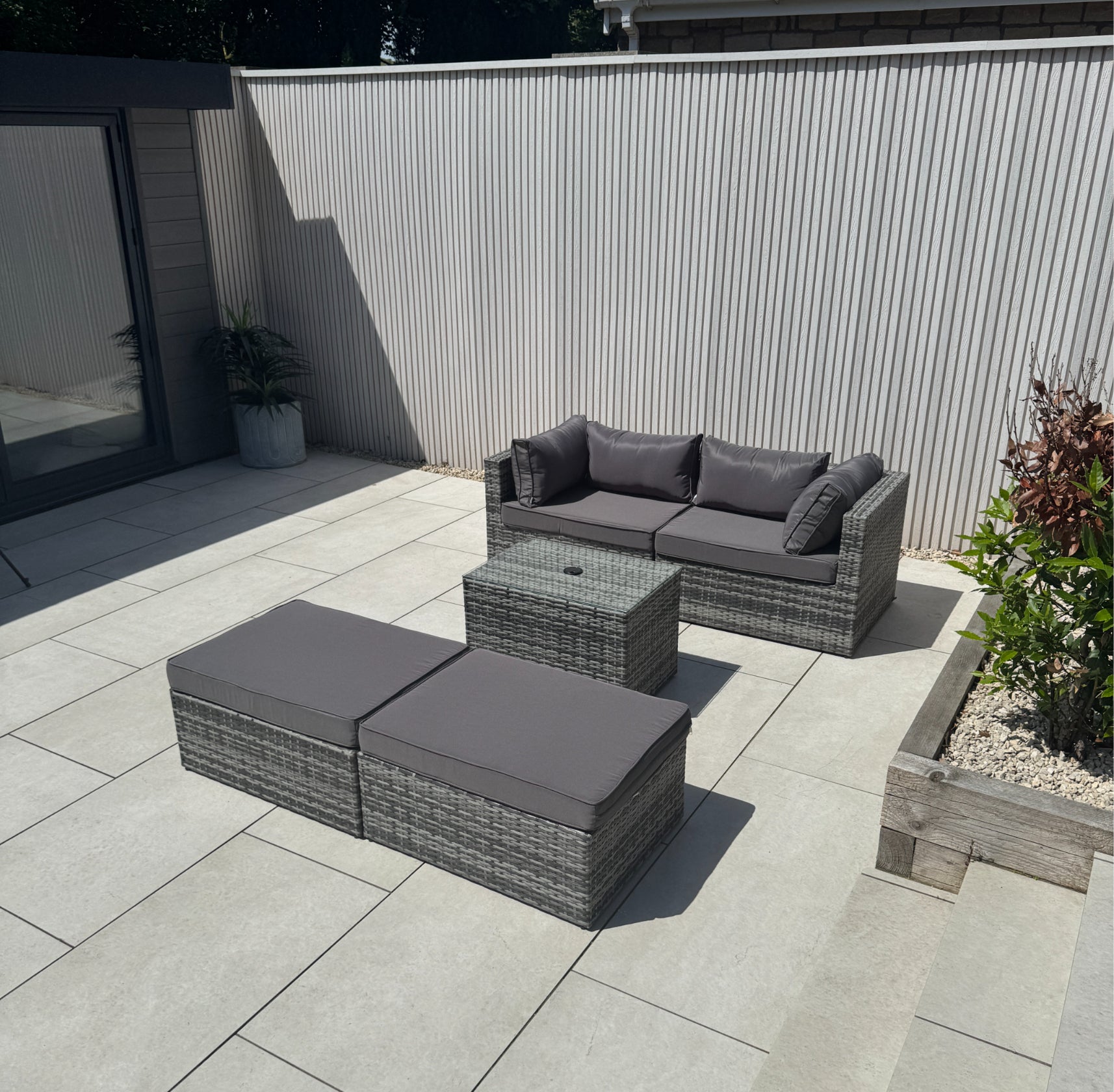 Verona Modular Lounge Sofa Set with Side Table in Grey Rattan (Includes FREE Cover) - AMC Furniture