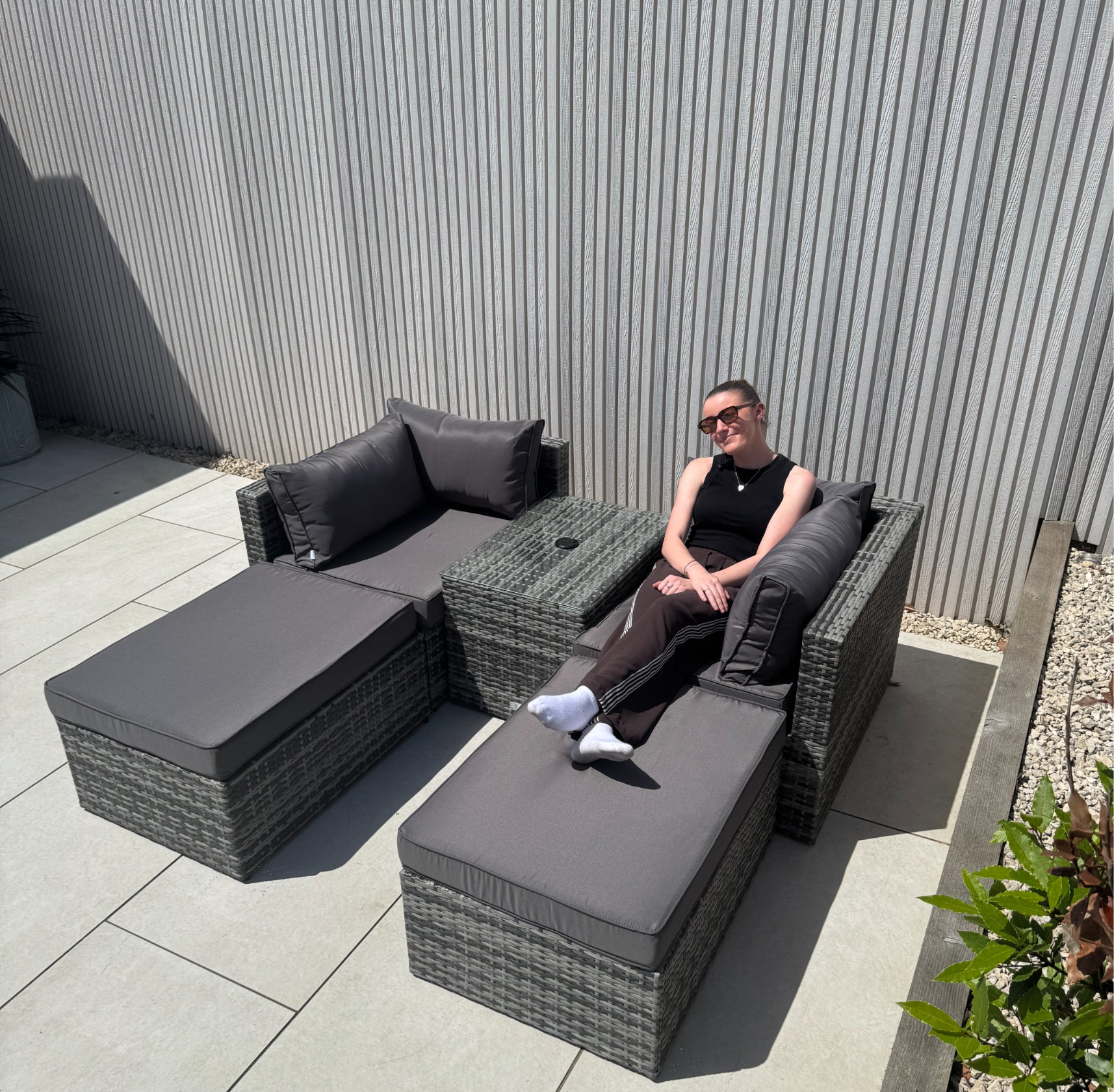 Verona Modular Lounge Sofa Set with Side Table in Grey Rattan (Includes FREE Cover) - AMC Furniture