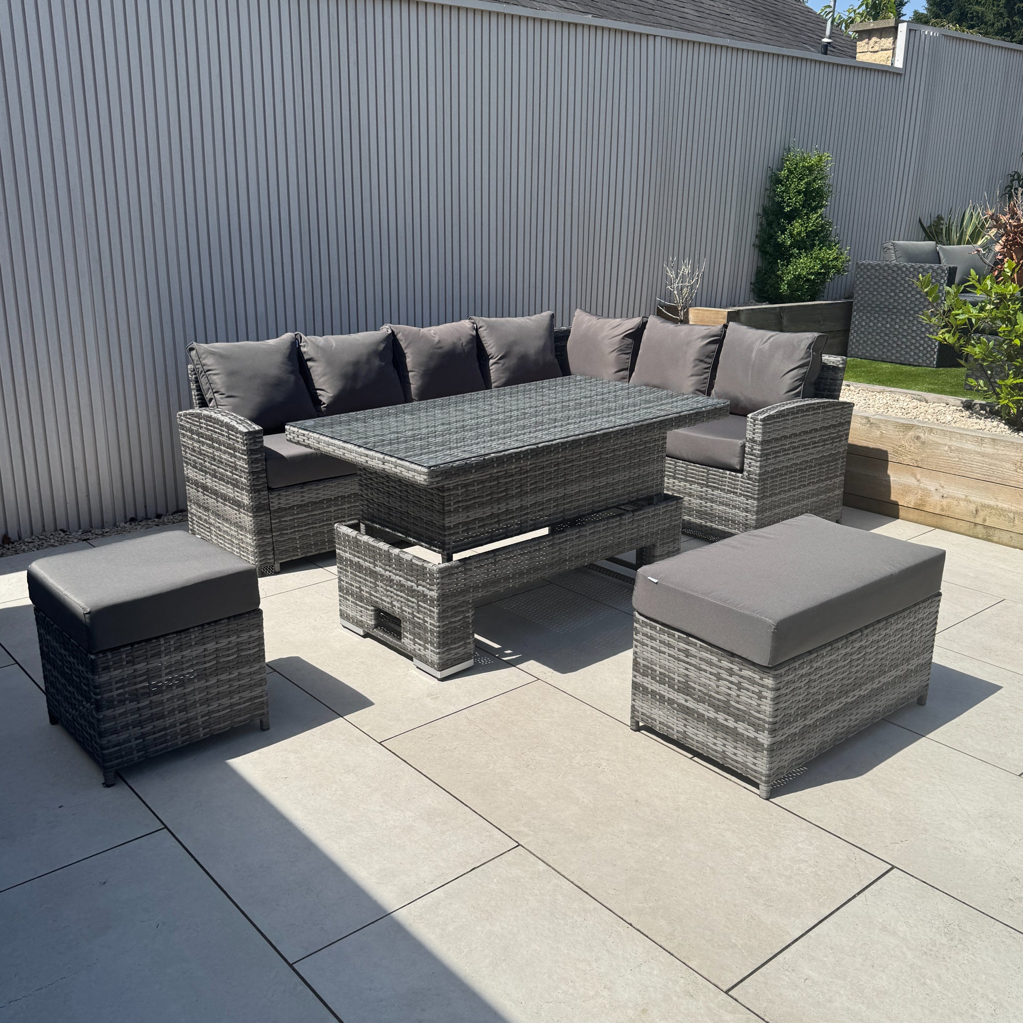 Casa Corner Sofa Set with Rising Dining Table in Mixed Weave (Right Hand) - AMC Furniture