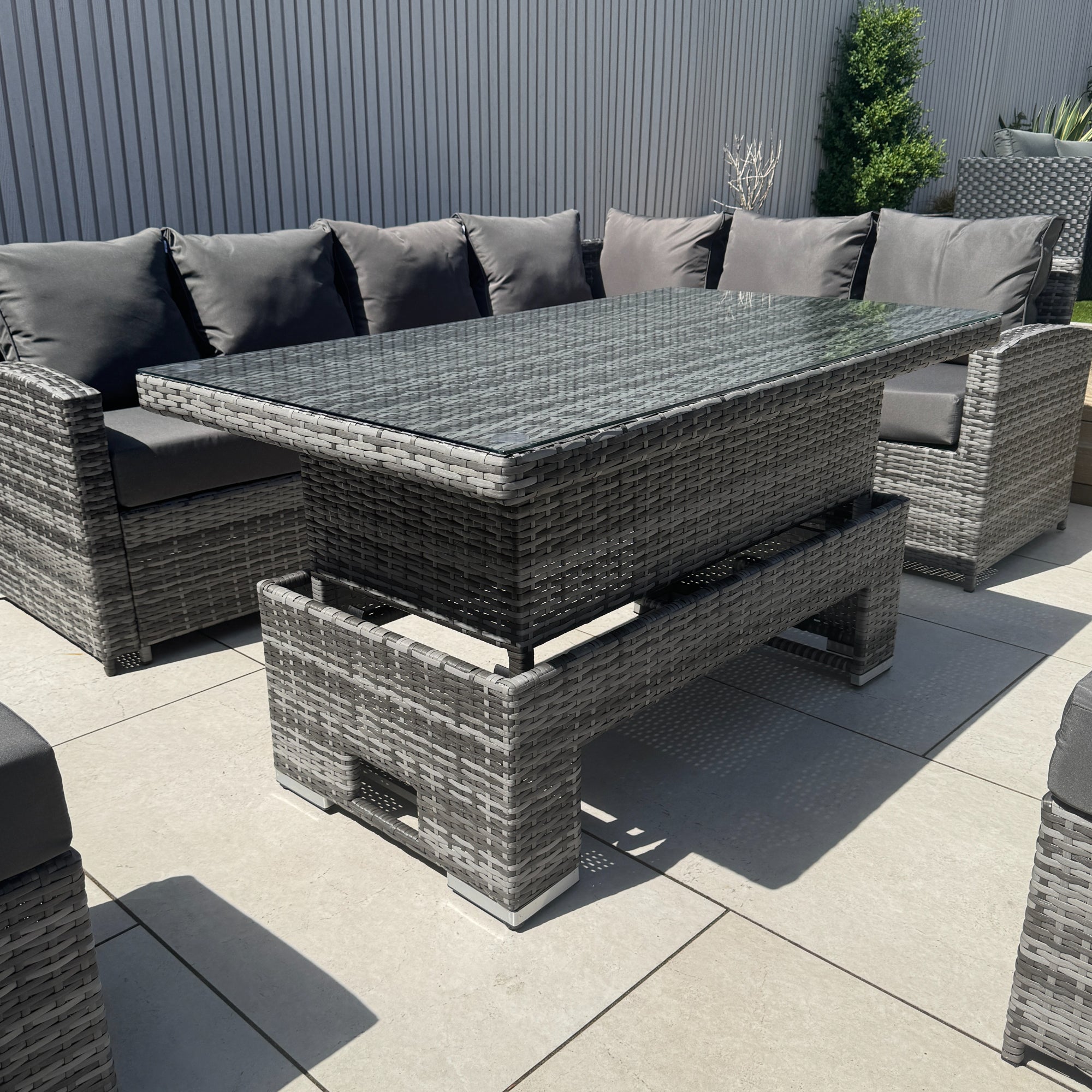 Casa Corner Sofa Set with Rising Dining Table in Mixed Weave (Right Hand) - AMC Furniture
