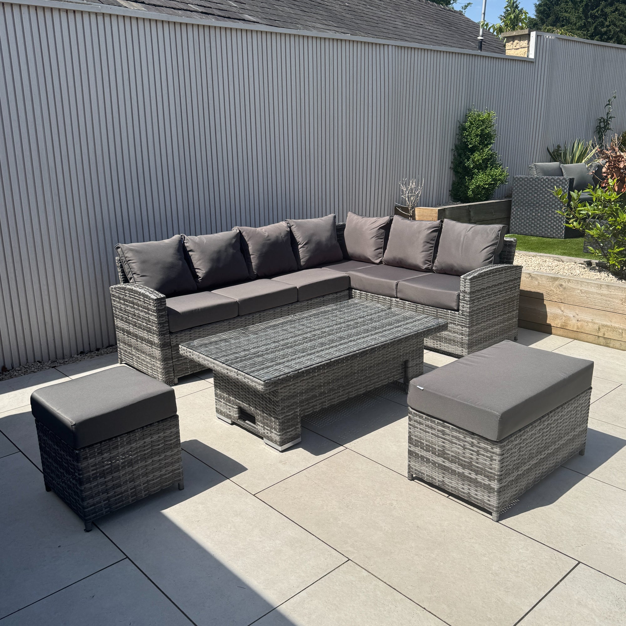 Casa Corner Sofa Set with Rising Dining Table in Mixed Weave (Right Hand) - AMC Furniture