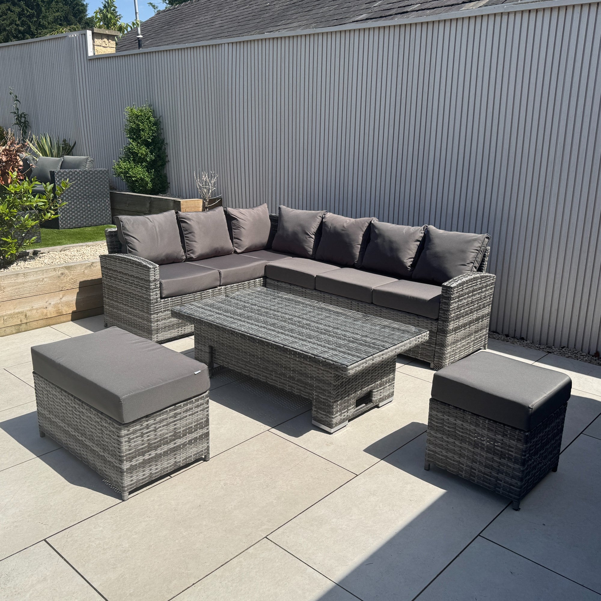 Casa Corner Sofa Set with Rising Dining Table in Mixed Weave (Left Hand) - AMC Furniture