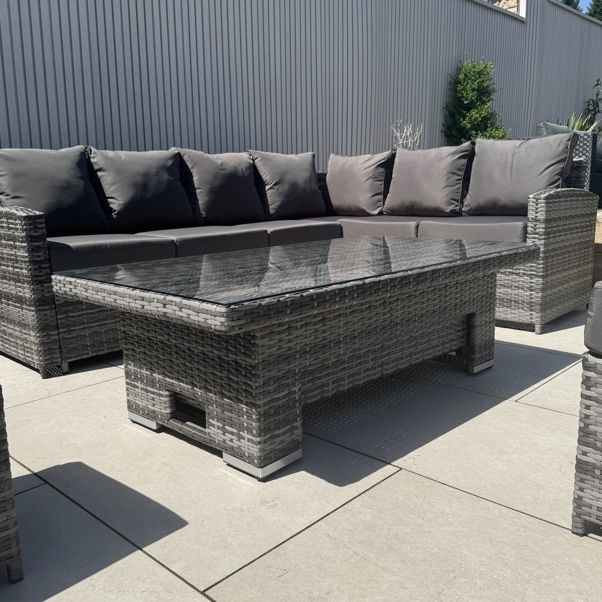 Casa Corner Sofa Set with Rising Dining Table in Mixed Weave (Right Hand) - AMC Furniture