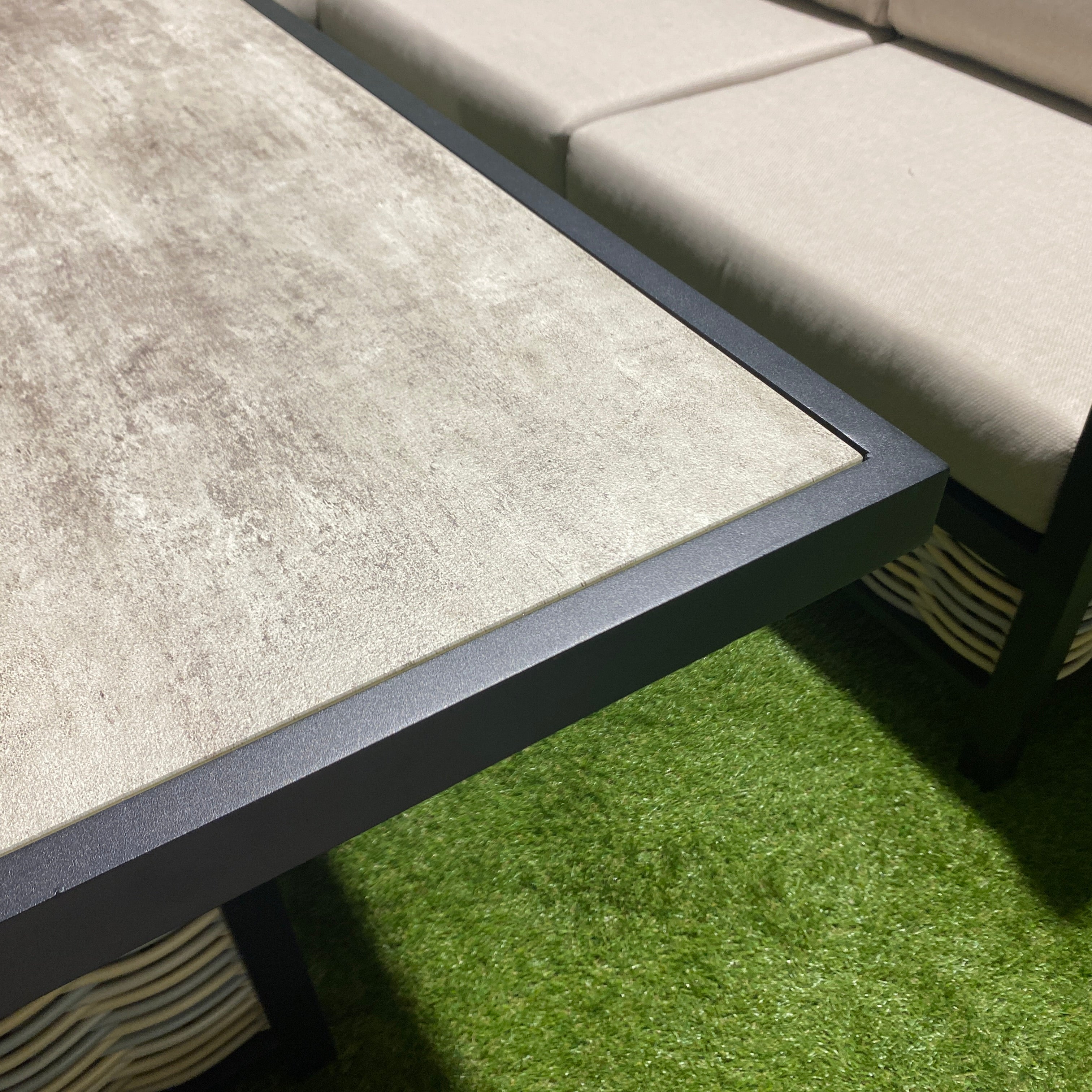 Ivy Aluminium Firepit Dining Set In Beige (14929993597306)