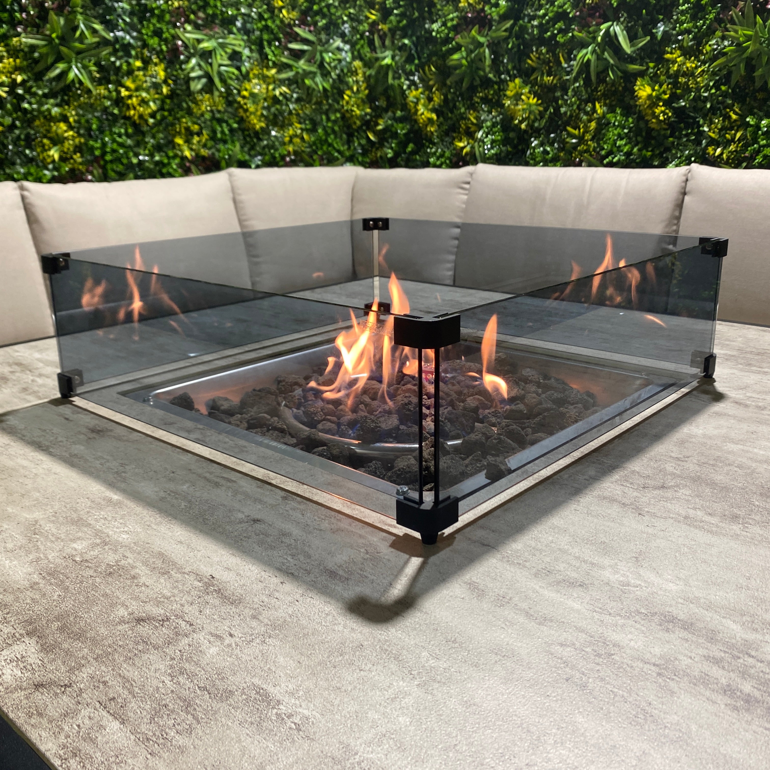 Ivy Aluminium Firepit Dining Set In Beige (14929993597306)