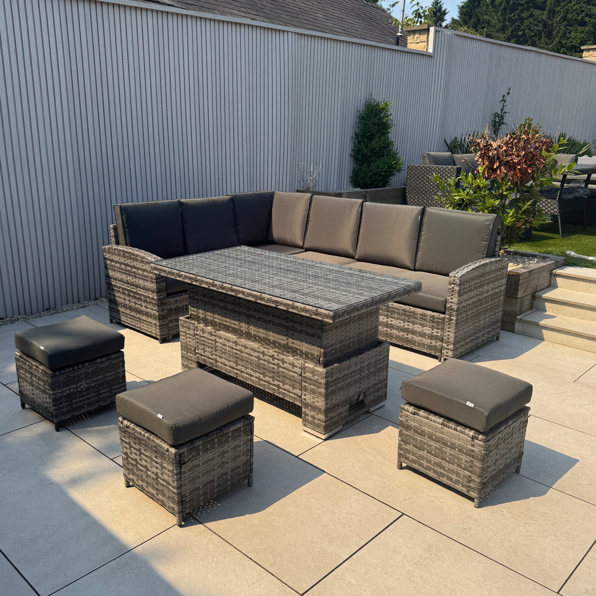 Rhodes Corner Sofa Dining Set with Rising Table in Grey - AMC Furniture