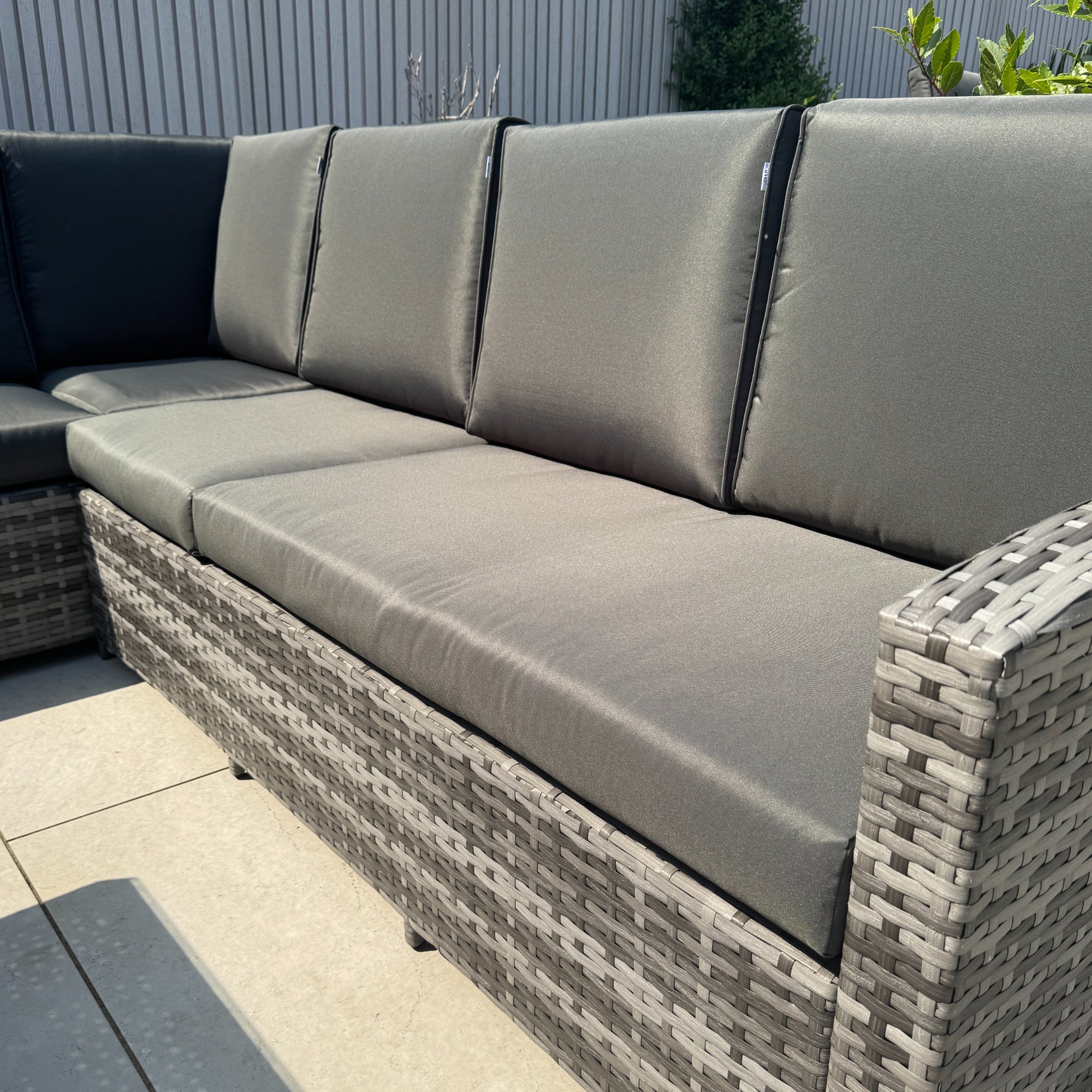 Rhodes Corner Sofa Dining Set with Rising Table in Grey - AMC Furniture