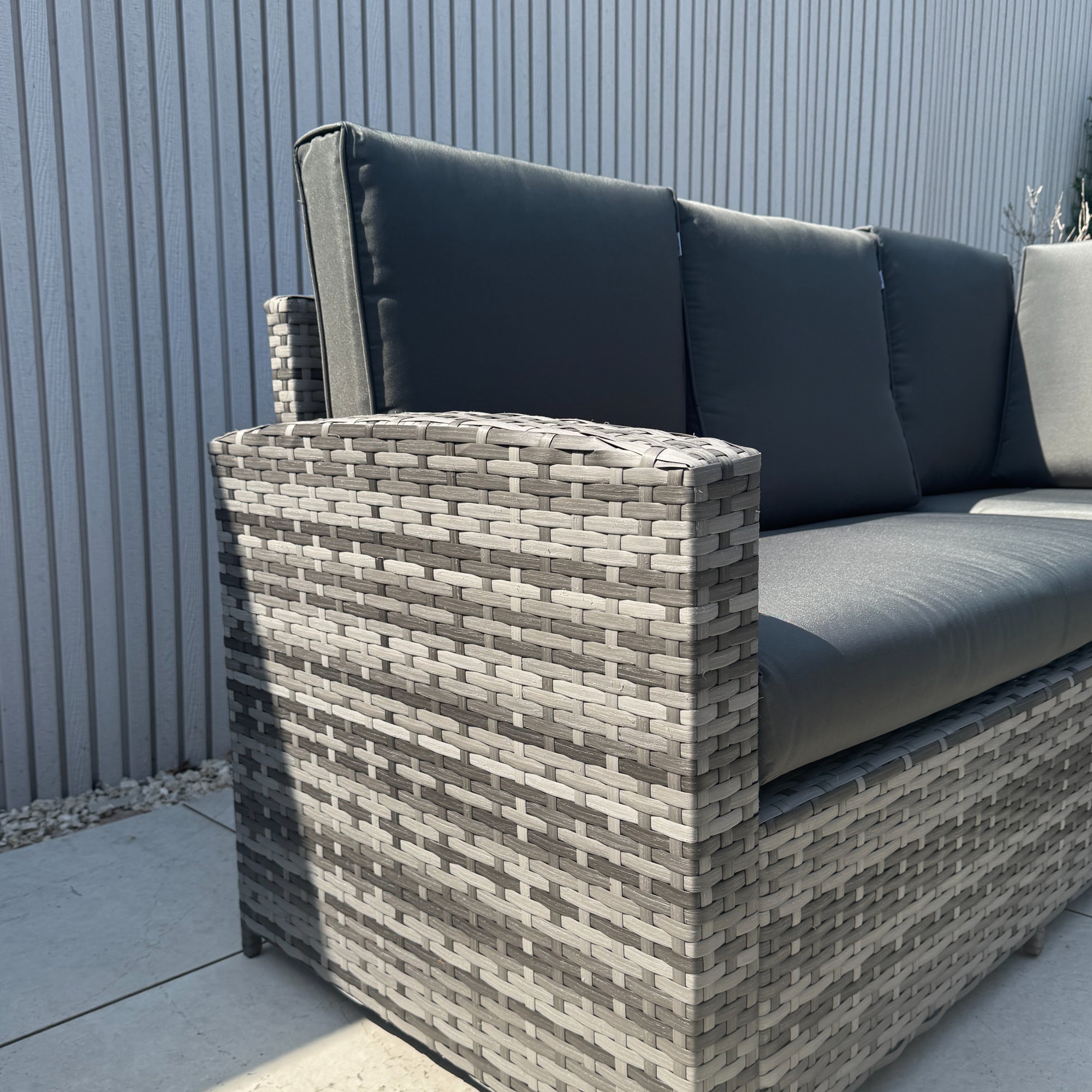 Rhodes Corner Sofa Dining Set with Rising Table in Grey - AMC Furniture
